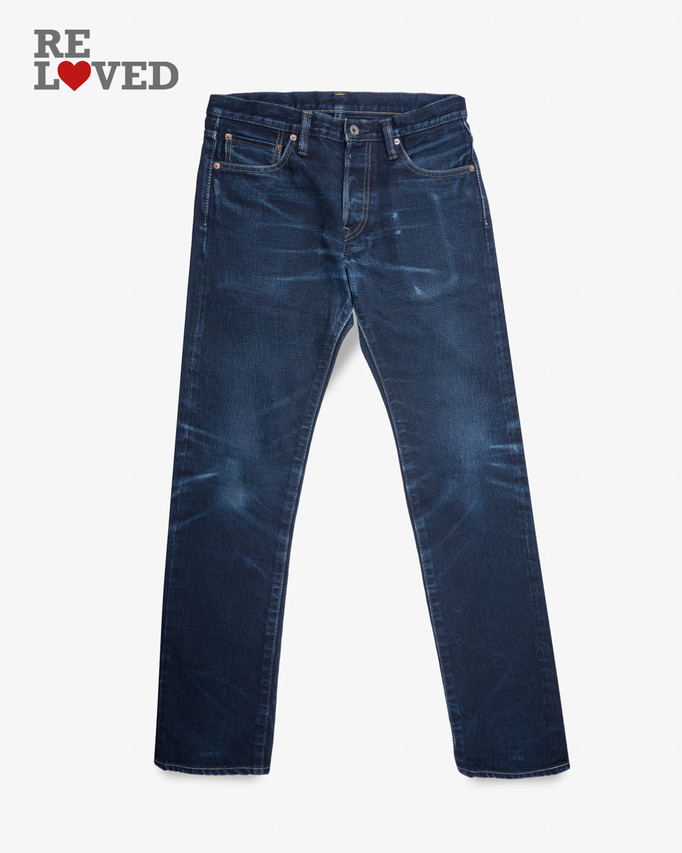 18oz Raw Selvedge Denim Slim Tapered Cut Jeans - Indigo (IH-301S-18od) Tag 33, Hemmed to 33.0"