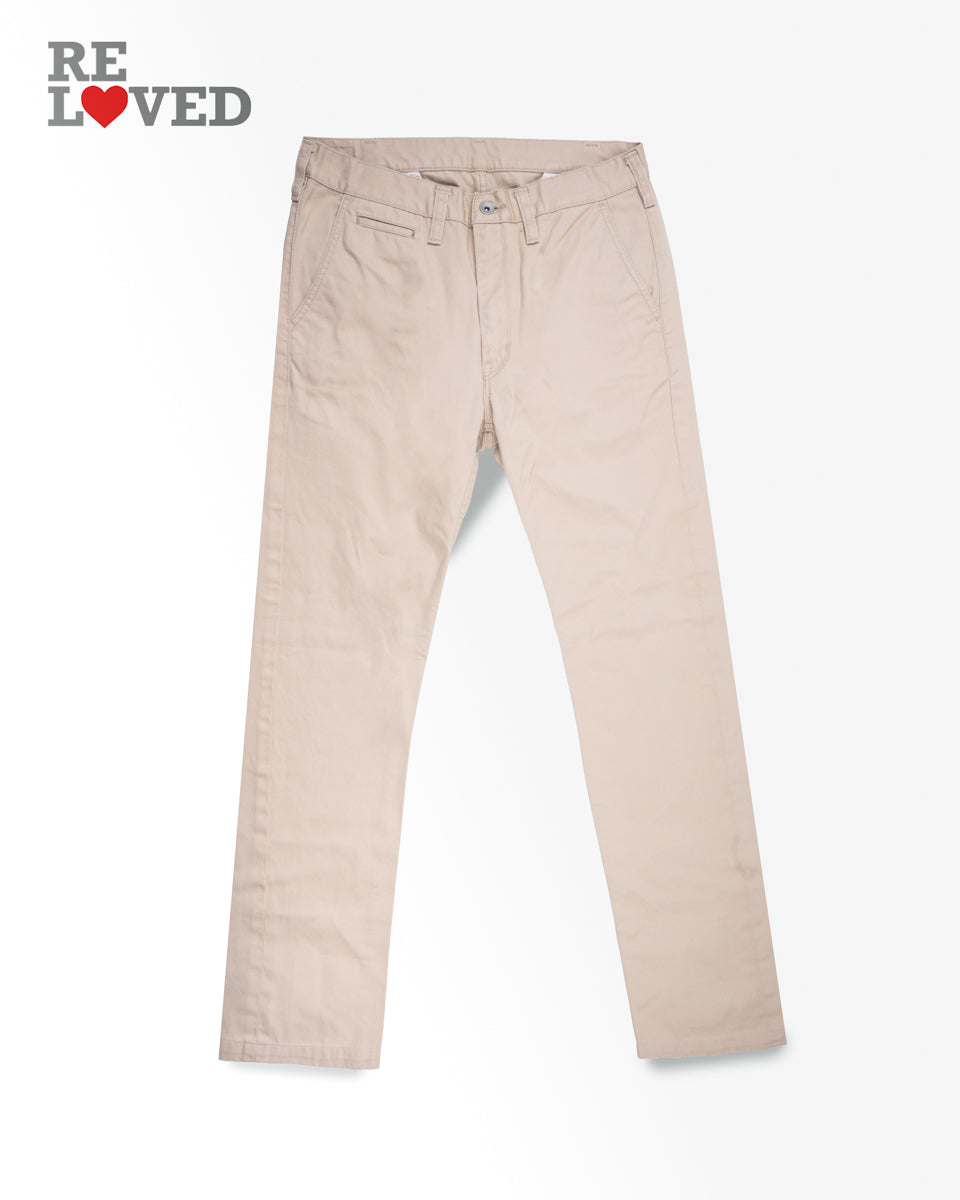 9oz Mercerised Selvedge Cotton Slim Tapered Chinos - Khaki (IH-721-KHA) Tag 34, Hemmed to 30.0"