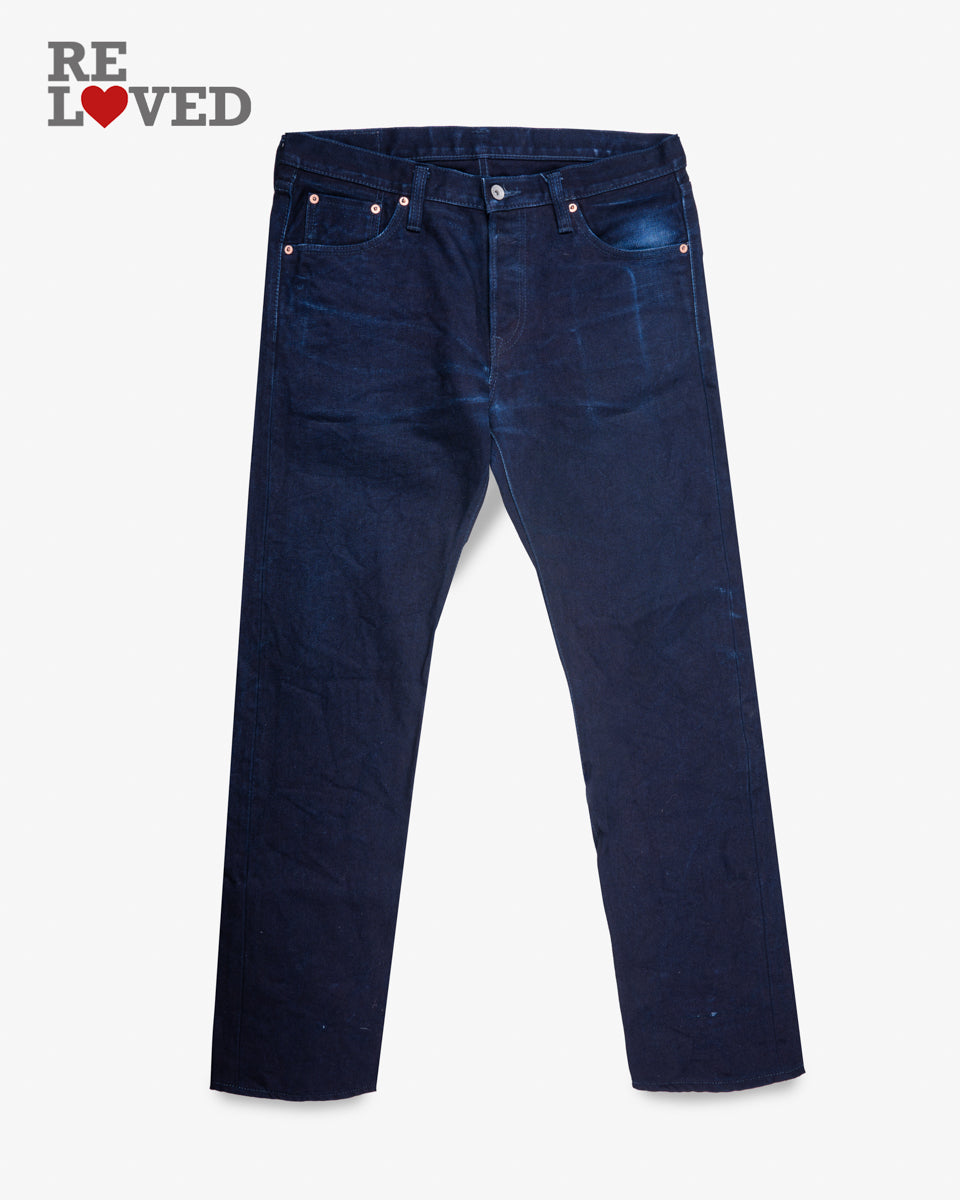 14oz Selvedge Denim Slim Tapered Cut Jeans - Indigo/Indigo (IH-777s-14ii) Tag 35, Hemmed to 29.0"