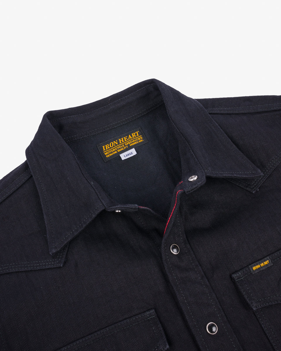14oz Herringbone CPO Western Shirt - Black – Iron Heart