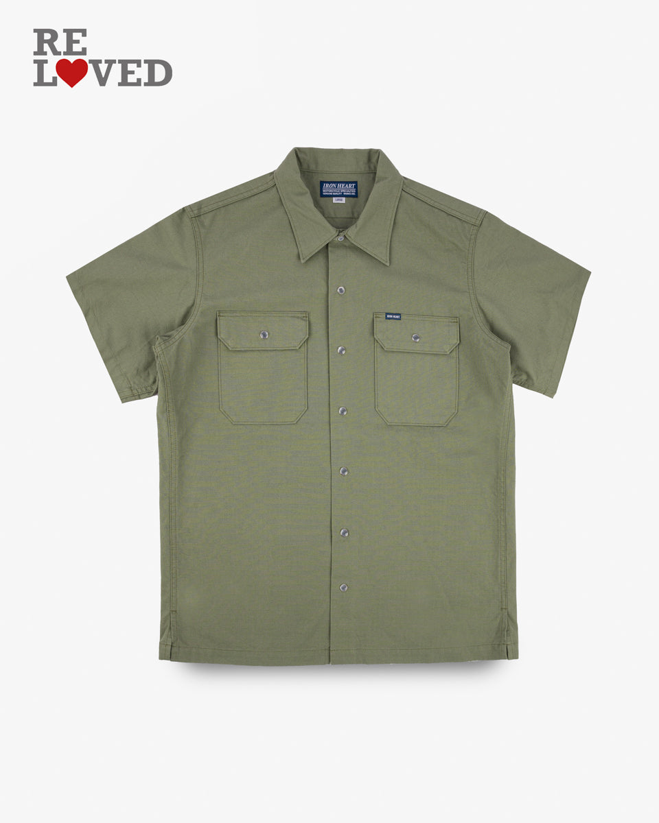 8oz Ripstop Short Sleeved Mechanic Shirt - Military Green (IHSH-415-GRN) Size Large