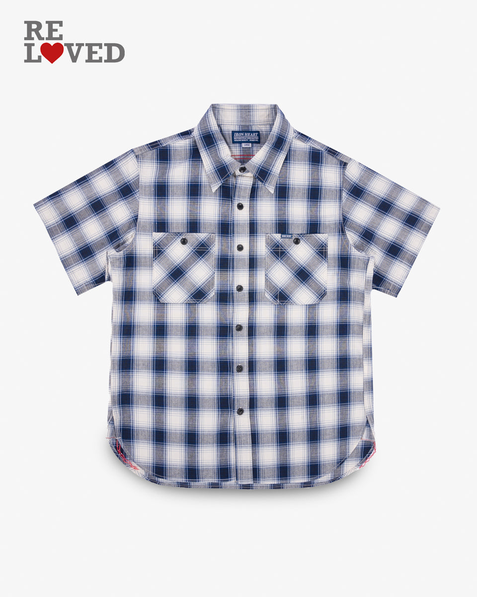 5oz Selvedge Short Sleeved Madras Check Work Shirt - Blue (IHSH-419-BLU) Size Large