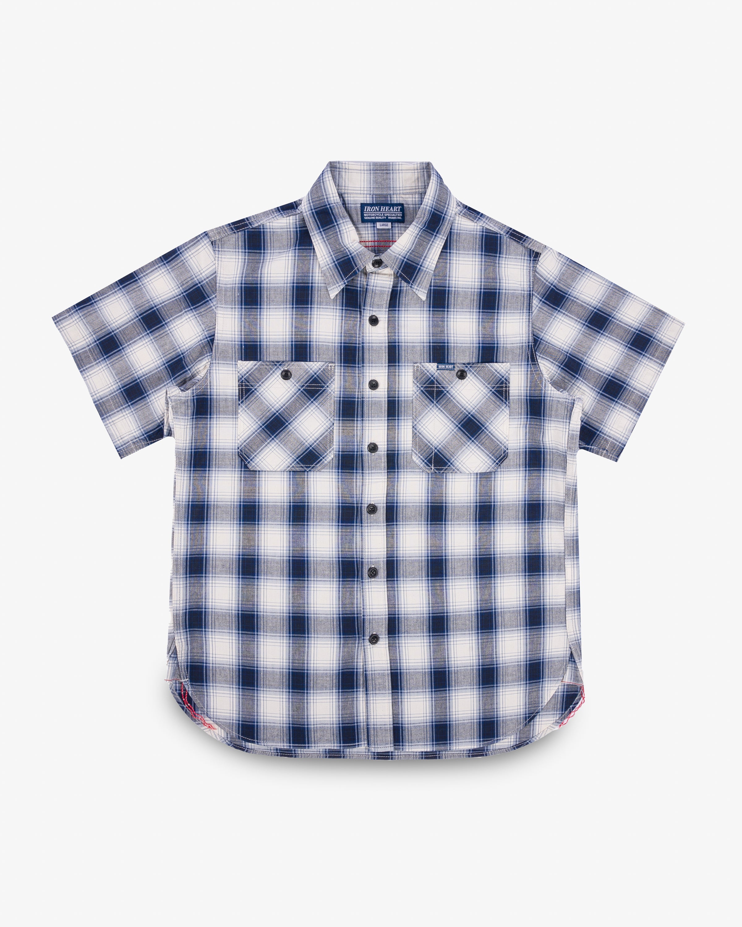 5oz Selvedge Short Sleeved Madras Check Work Shirt - Blue