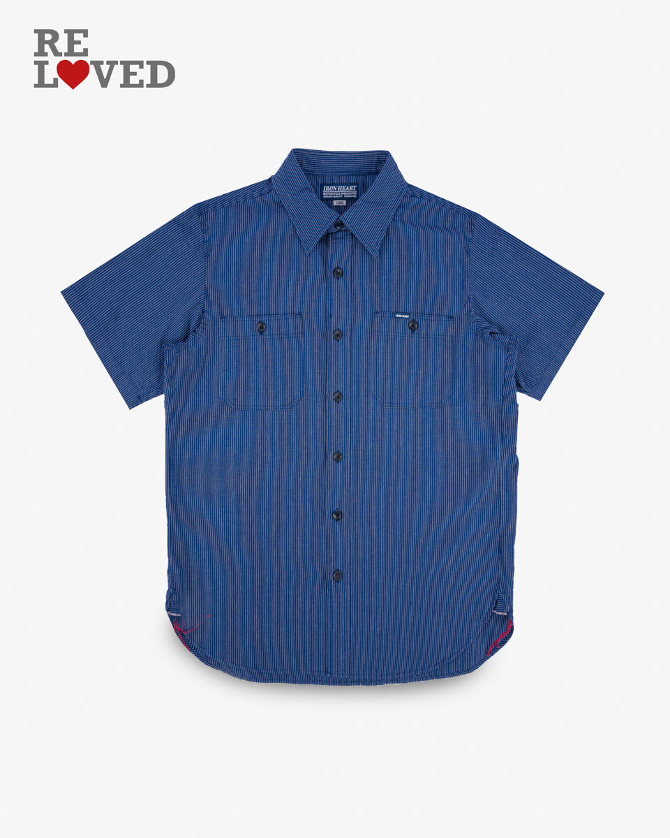 5oz Selvedge Ox Cloth Short Sleeved Work Shirt - Pinstripe (IHSH-420-PIN) Size Large