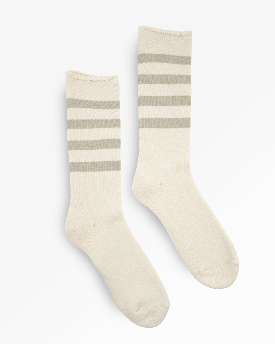 Decka Showatabé Organic Striped Pile Socks - Ecru x Grey