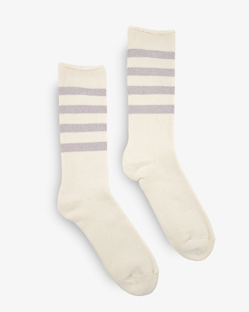 Decka Showatabé Organic Striped Pile Socks - Ecru x Purple