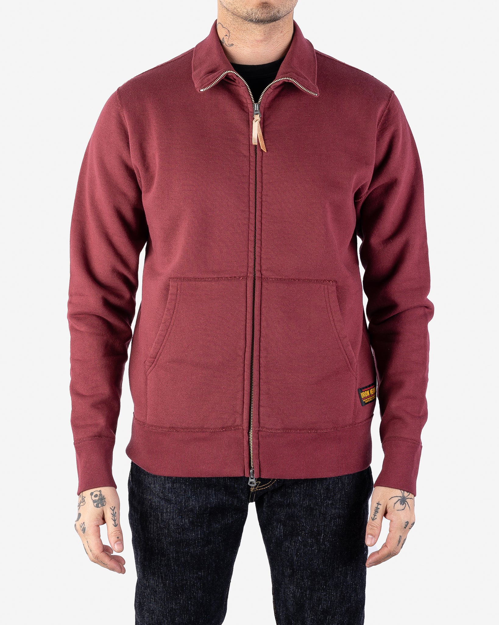 14oz Ultra Heavyweight Loopwheel Cotton Zip Up Sweater - Burgundy