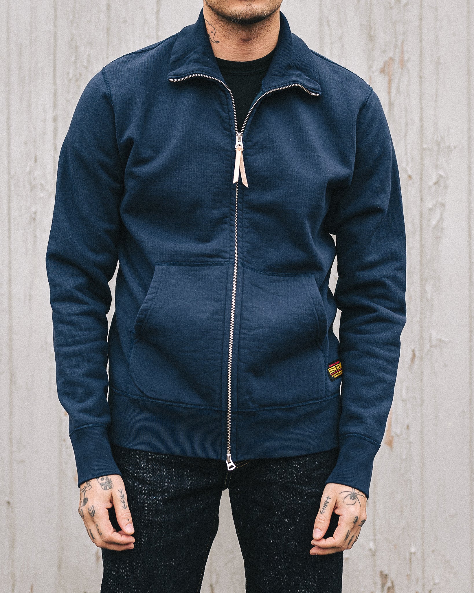 14oz Ultra Heavyweight Loopwheel Cotton Zip Up Sweater - Navy