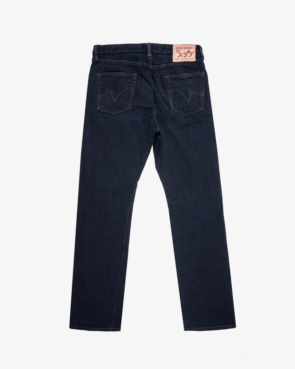 16oz Slubby Selvedge Denim Slim Straight Cut Jeans - Indigo Overdyed Black (IH-666s-SLBod) Tag 35, hemmed to 30.5"