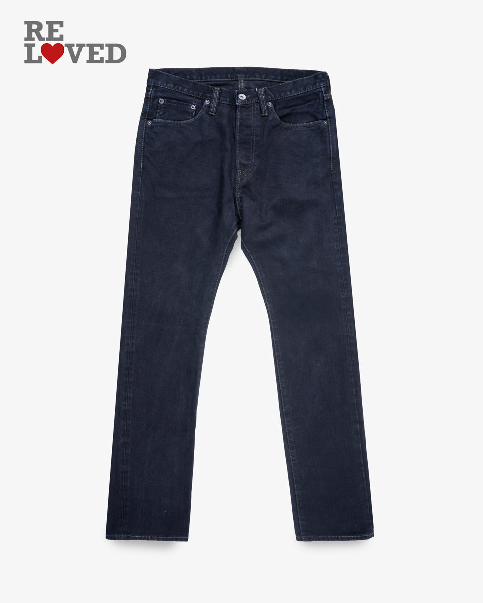 14oz Broken Twill Selvedge Denim Slim Cut Jeans - Indigo Overdyed Black (IH-555SBR-14od) Tag 33, Hemmed to 30.5"