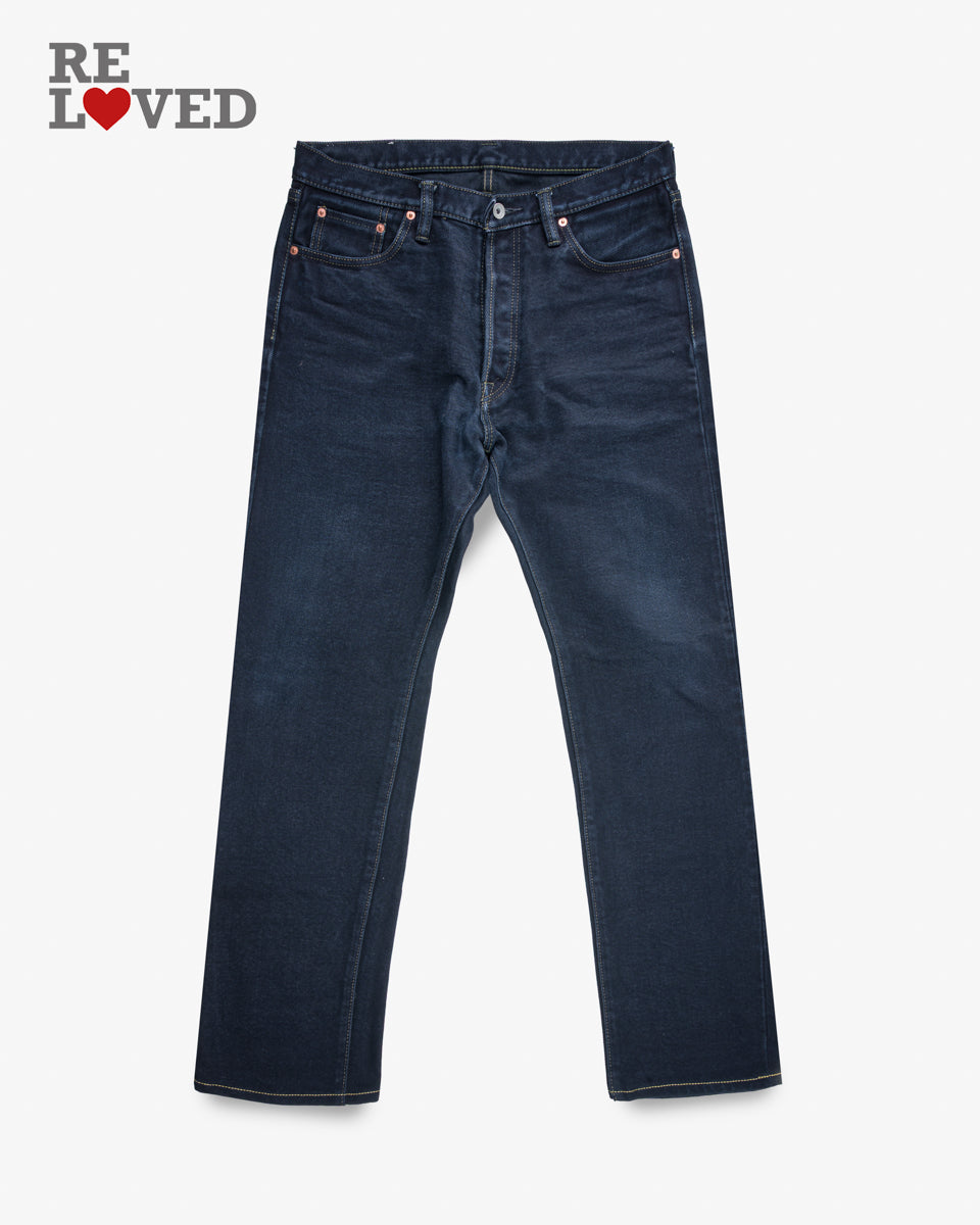 21oz Selvedge Denim Relaxed Tapered Cut Jeans - Indigo Overdyed Black (IH-888s-21od) Tag 36, Hemmed to 32.5"
