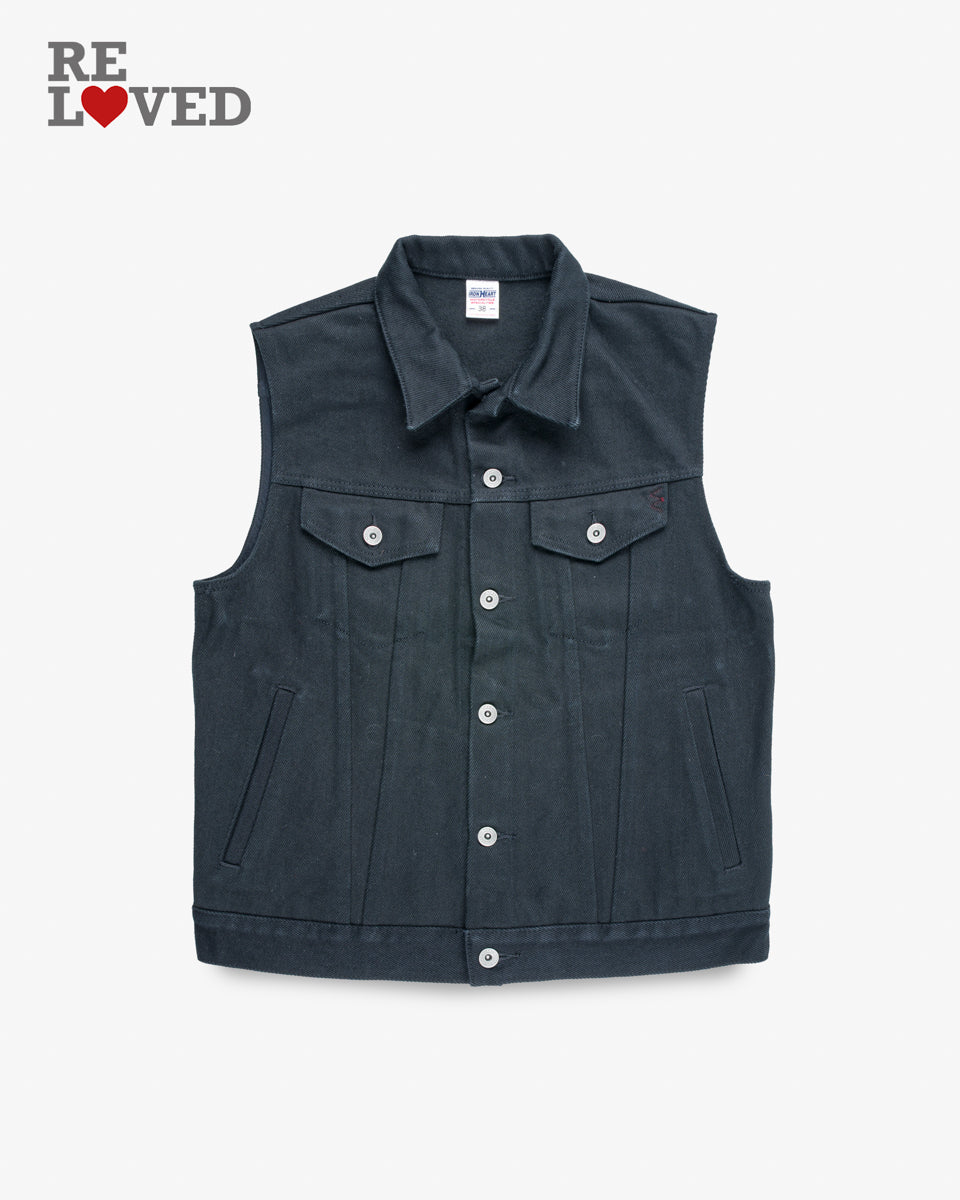 21oz Selvedge Denim Modified Type III Vest - Indigo Overdyed Black (IH-526SVod) Size Medium