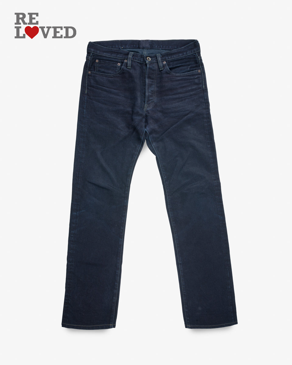 14oz Selvedge Denim Straight Cut Jeans - Indigo Overdyed Black (IH-634S-142od) Tag 31, Hemmed to 33.0"