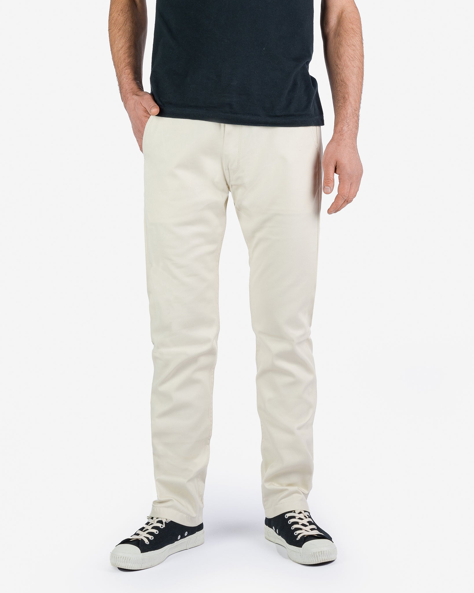 9oz Mercerised Selvedge Cotton Relaxed Tapered Cut Chinos - Ivory