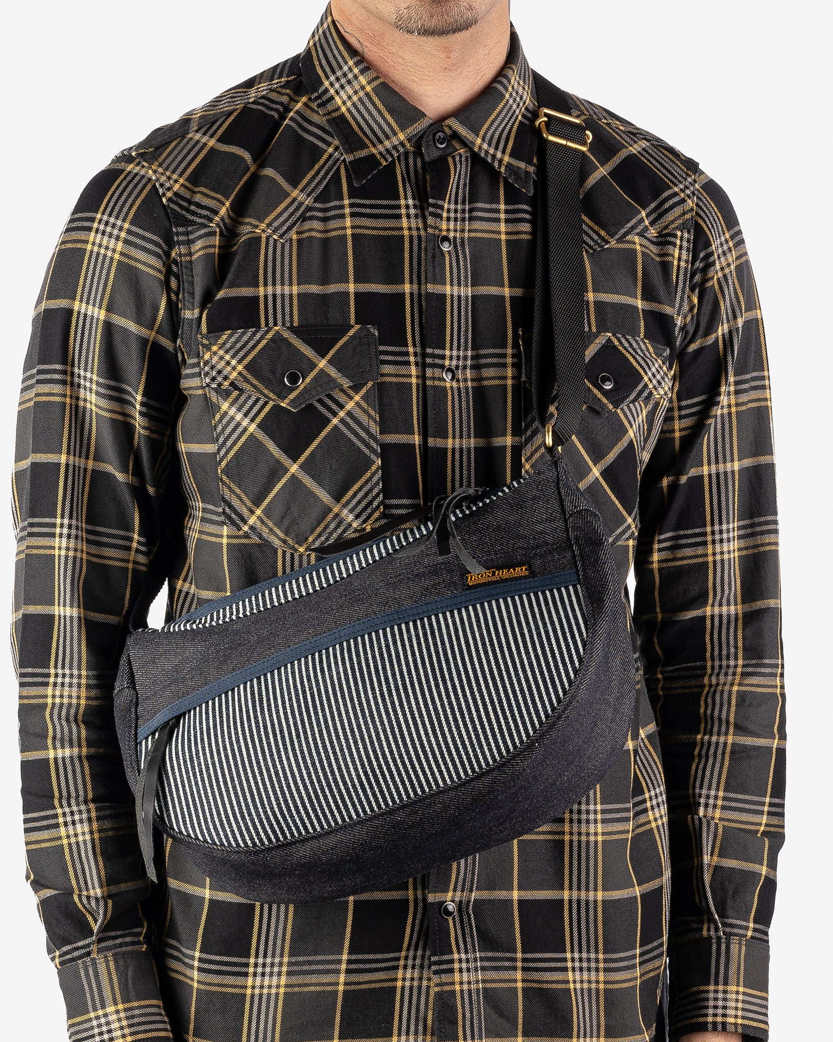 Iron Heart Hickory Stripe Small Shoulder Bag - Indigo