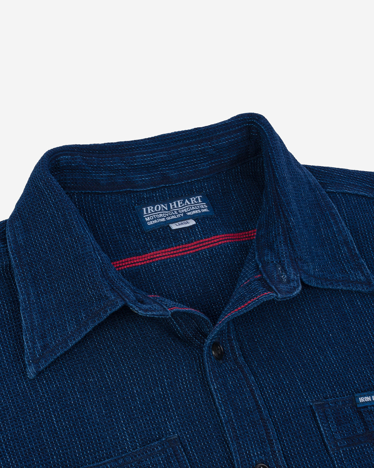 Iron Heart Japanese Waffle Indigo Work Shirt With Black Cats Eye 