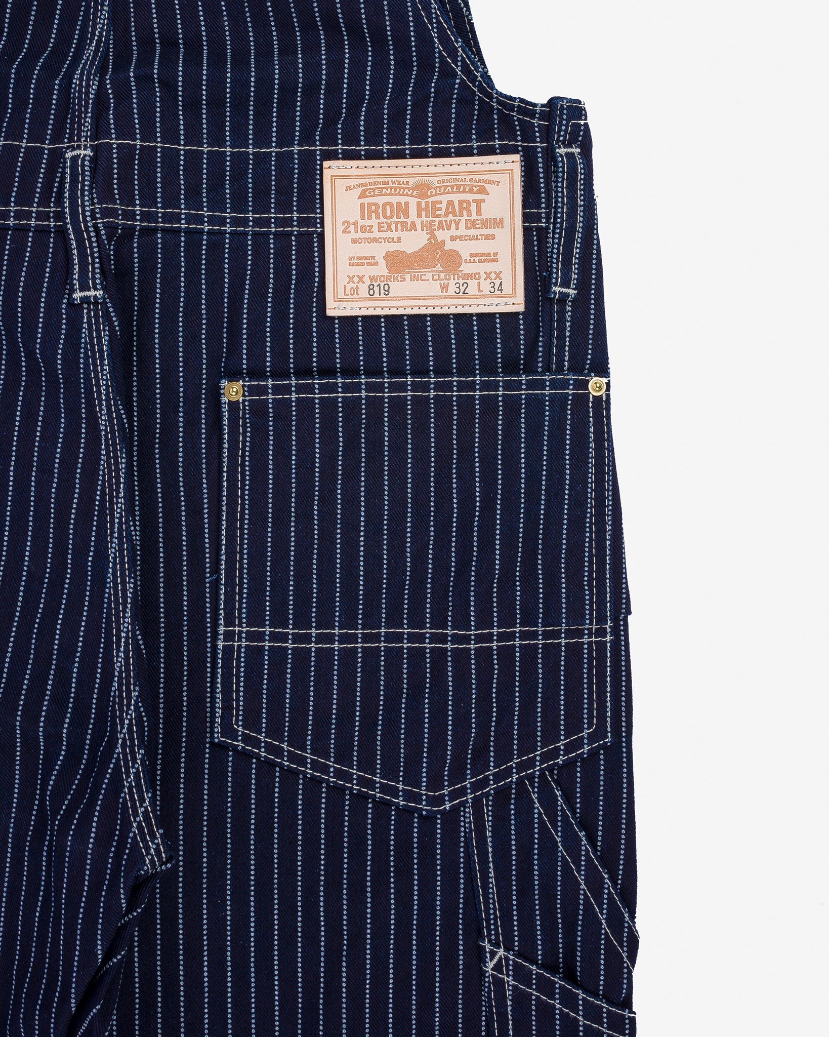 IRON HEART 819 ダブルニー ストライプ オーバーオール 30 12oz Wabash Double Knee Overalls - Indigo – Iron Heart