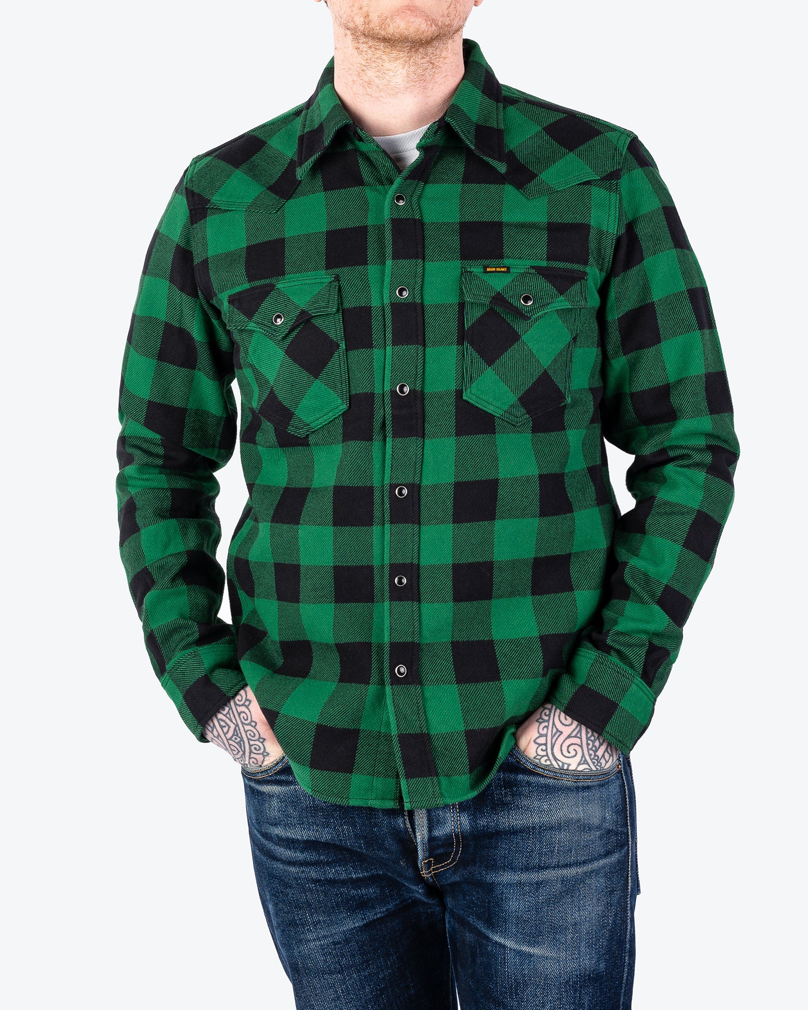 Ultra Heavy Flannel Buffalo Check Western Shirt Green/Black