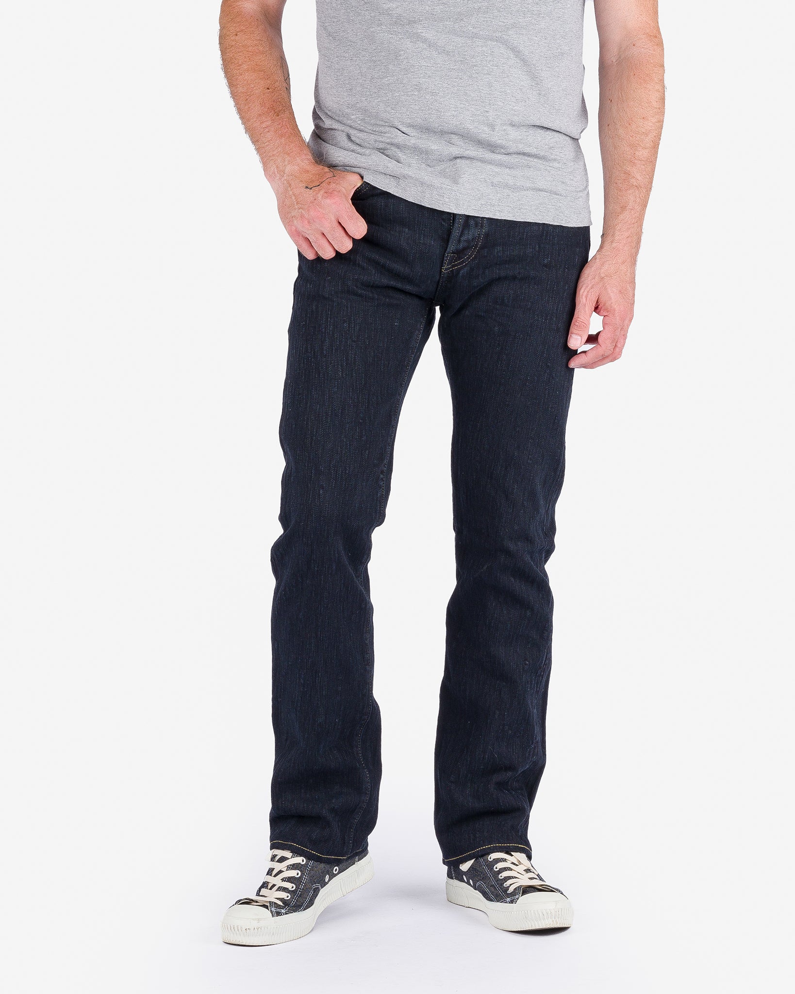 16oz Slubby Selvedge Denim Slim Straight Cut Jeans - Indigo Overdyed Black