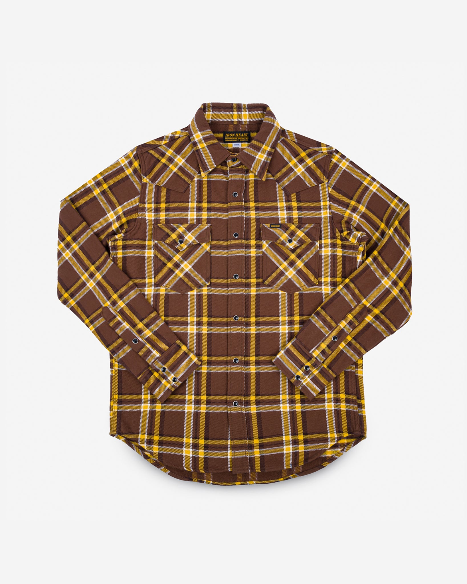 【in a row】Heavy Heart Tee Ultra Heavy Flannel Brown Crazy Check Western Shirt - Brown