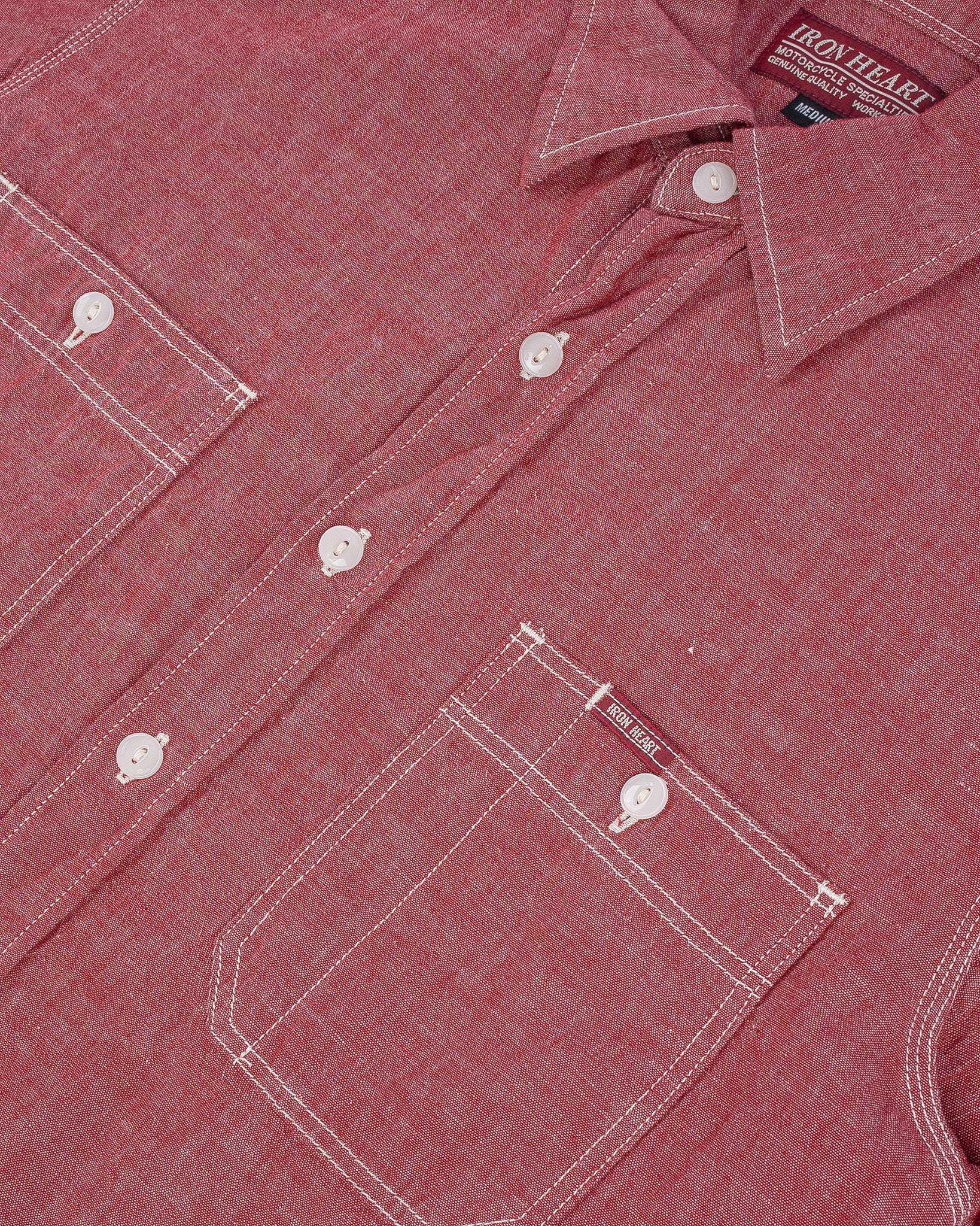 Chambray Short-Sleeved Work Shirt - Red (IHSH-147-RED) Size Medium
