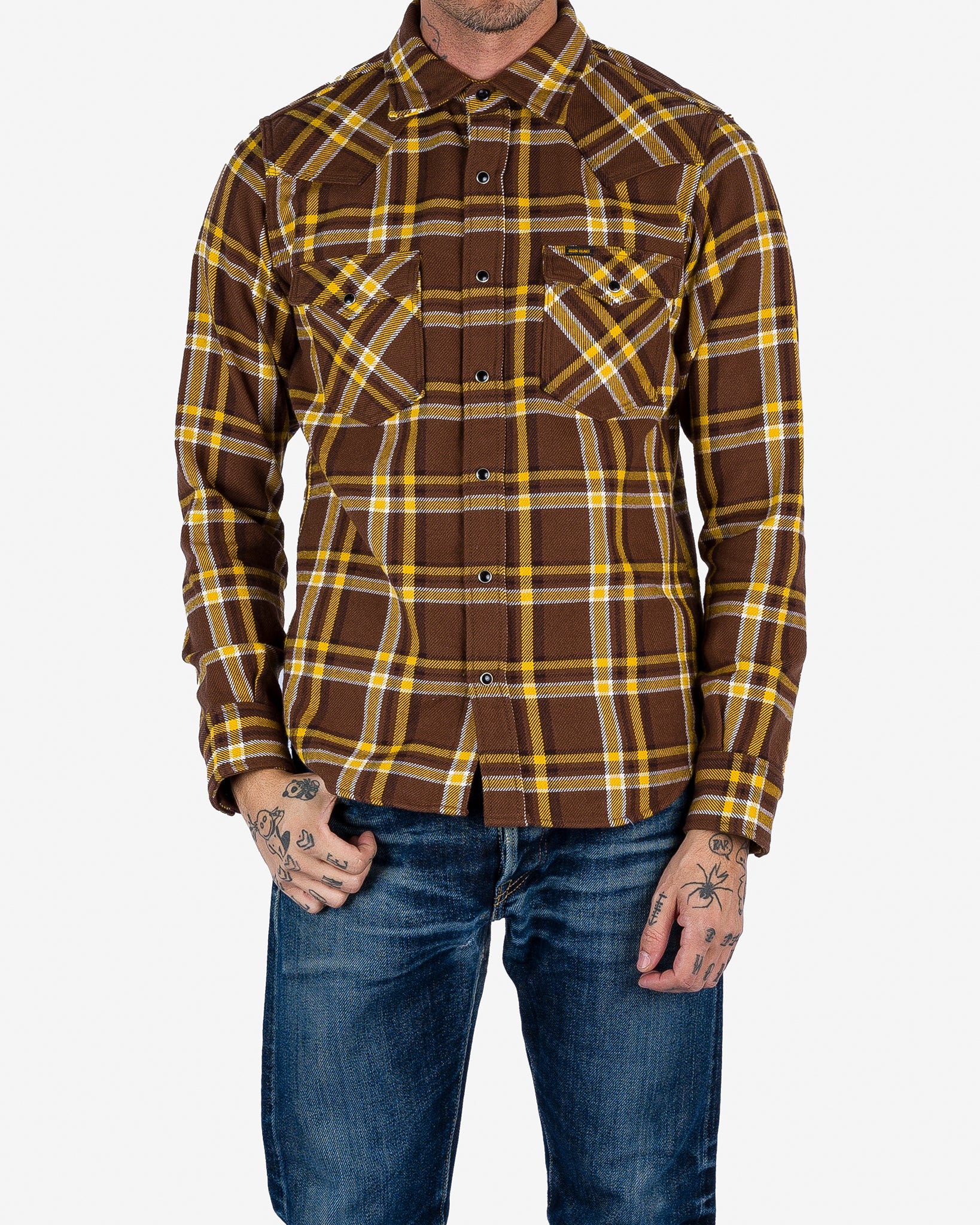 Ultra Heavy Flannel Crazy Check Western Shirt - Brown