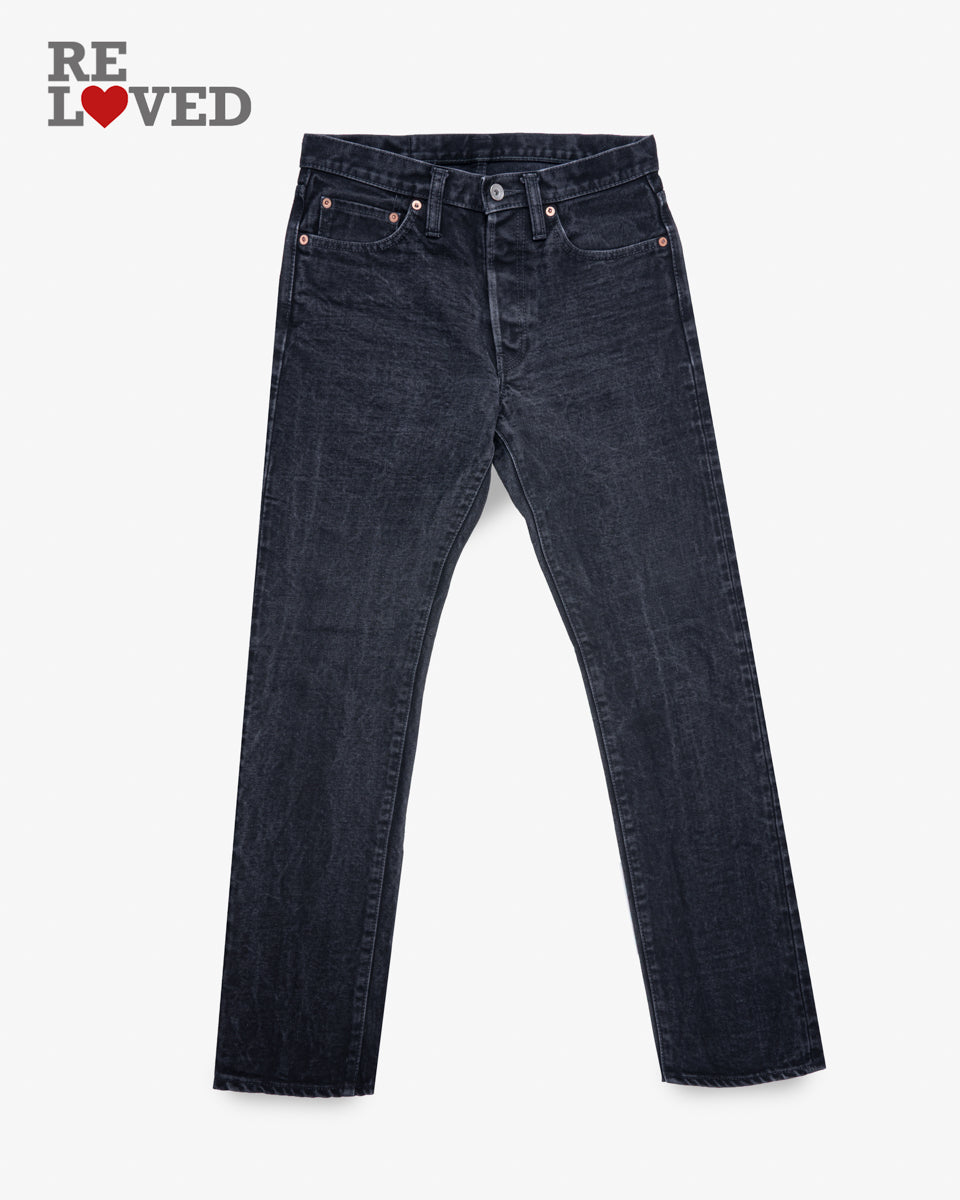 14oz Selvedge Denim Straight Cut Jeans - Black/Black (IH-633S-142bb) Tag 30, Hemmed to 30.0"