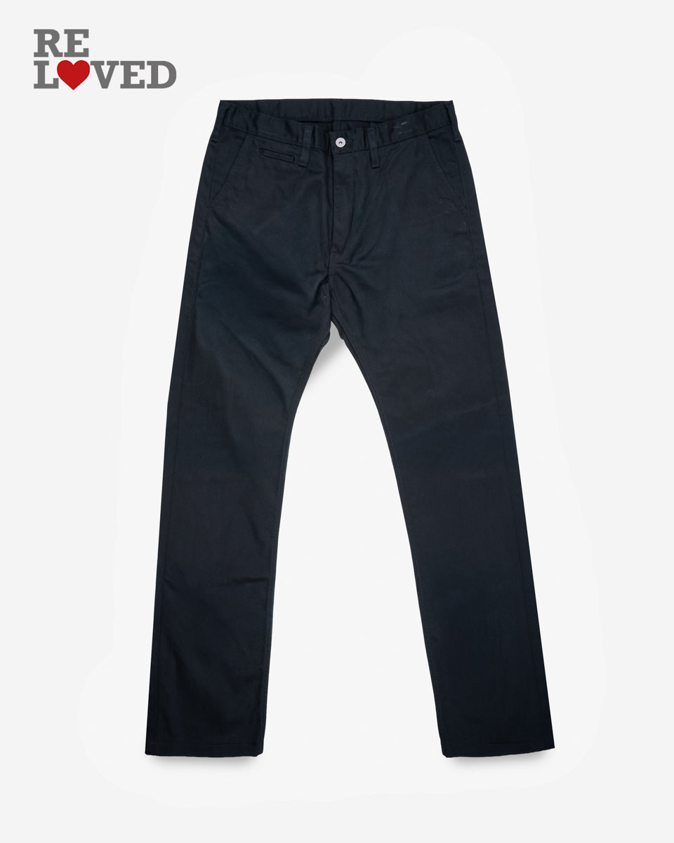 9oz Mercerised Selvedge Cotton Chinos - Black (IH-717-BLK) Tag 35, Hemmed to 33.0"