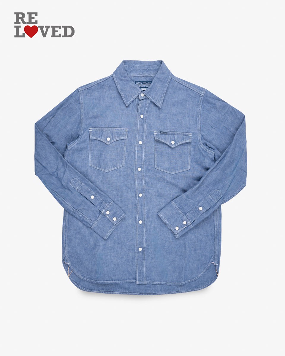 10oz Selvedge Chambray Single Yoke Western Shirt - Blue (IHSH-13-BLU) Size Large