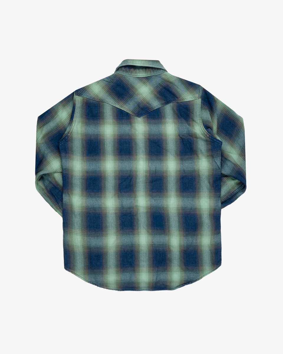 9oz Selvedge Ombré Check Western Shirt - Green (IHSH-348-GRN) Size Large