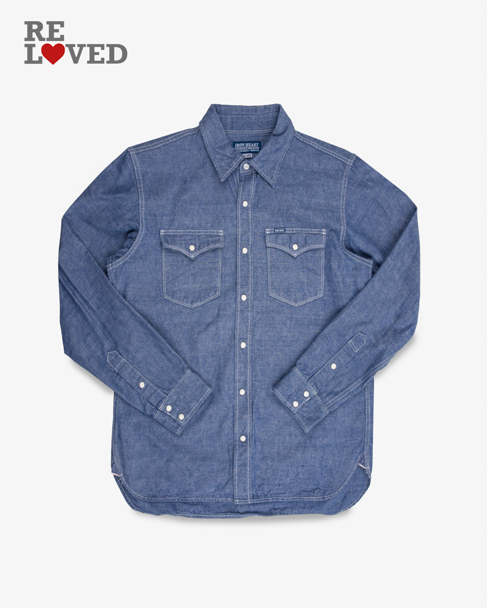 10oz Selvedge Chambray Single Yoke Western Shirt - Blue (IHSH-13-BLU) Size XL