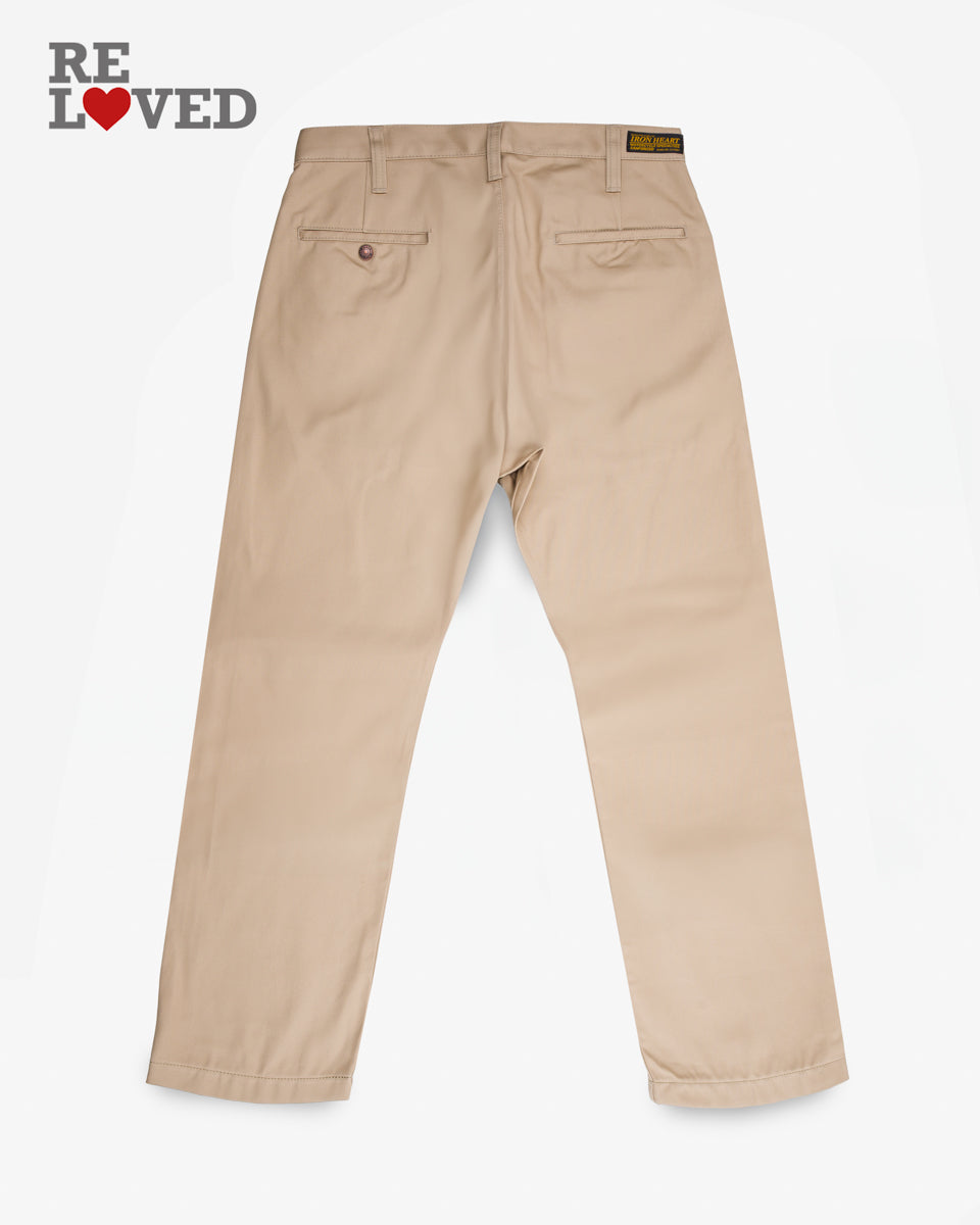 9oz Mercerised Selvedge Cotton Chinos - Khaki (IH-717-KHA) Tag 32, Hemmed to 27.0"