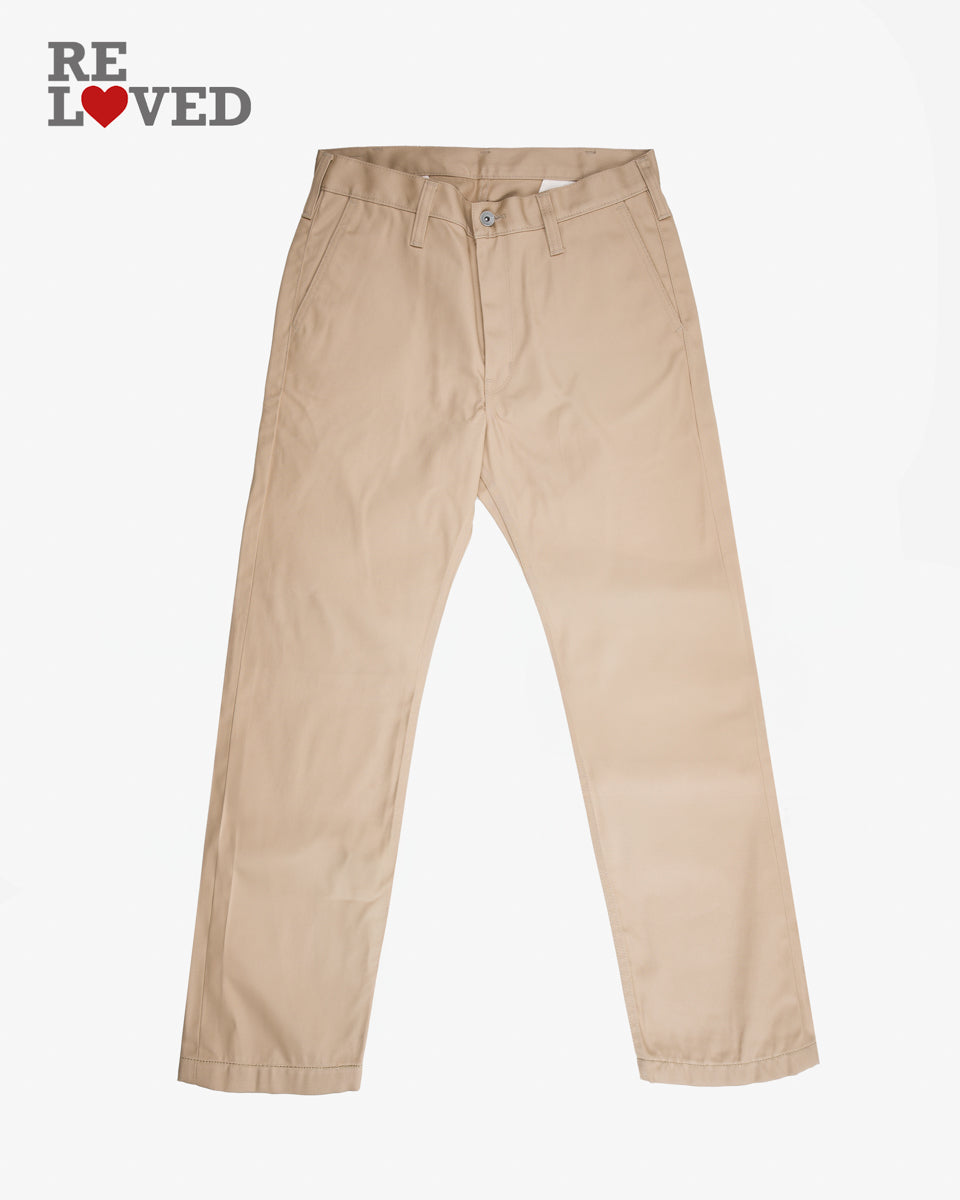 9oz Mercerised Selvedge Cotton Chinos - Khaki (IH-717-KHA) Tag 32, Hemmed to 27.0"