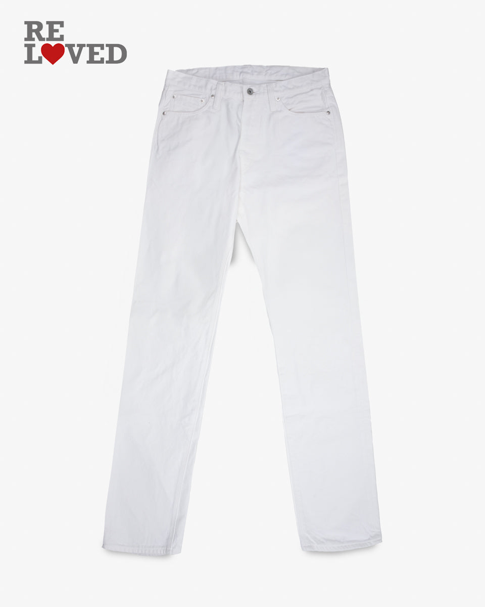 13.5oz Denim Medium/High Rise Tapered Cut Jeans - White (IH-888-WT) Tag 34, Hemmed to 36.0"