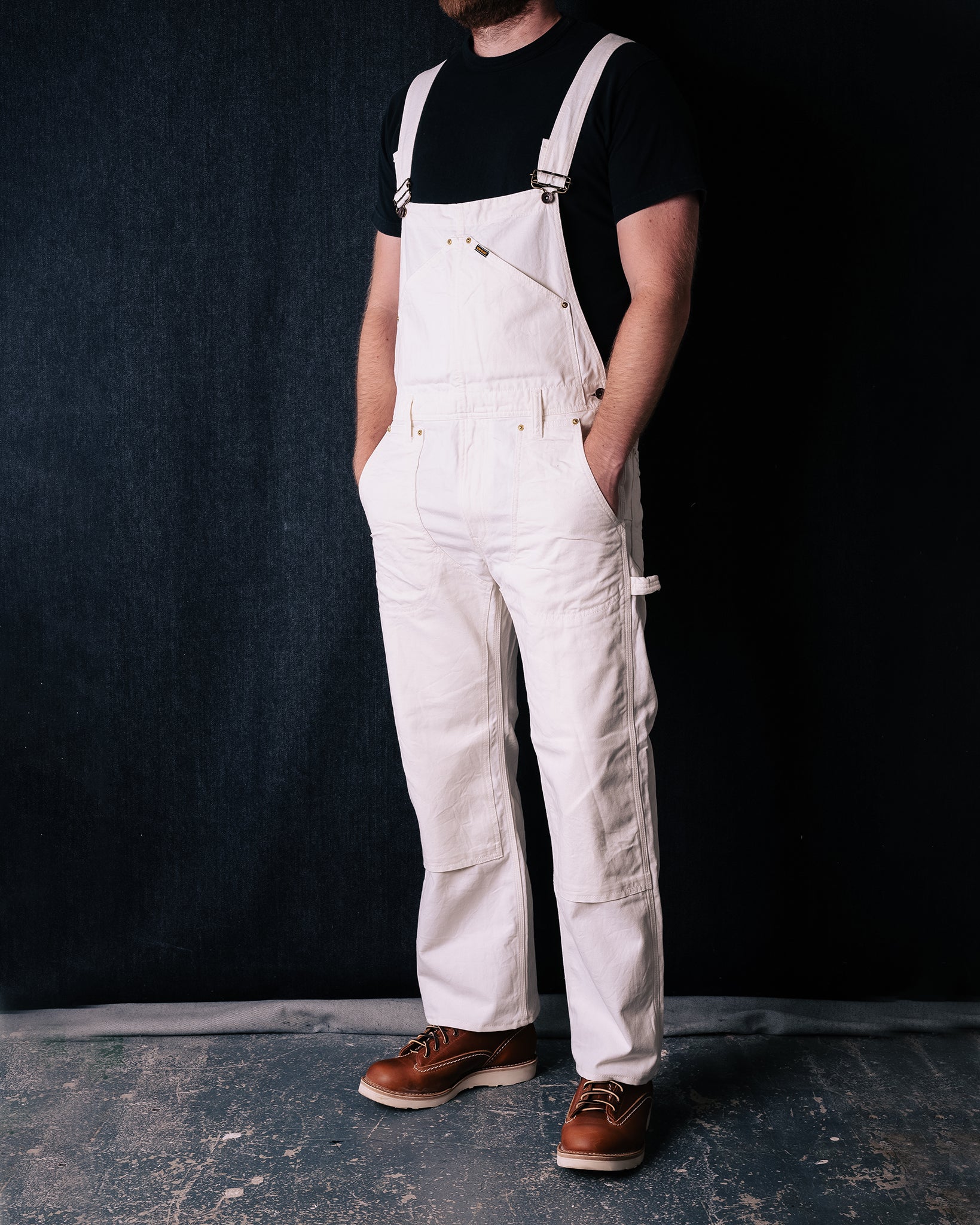 Iron Heart 10.5oz Herringbone Double Knee Overalls - White