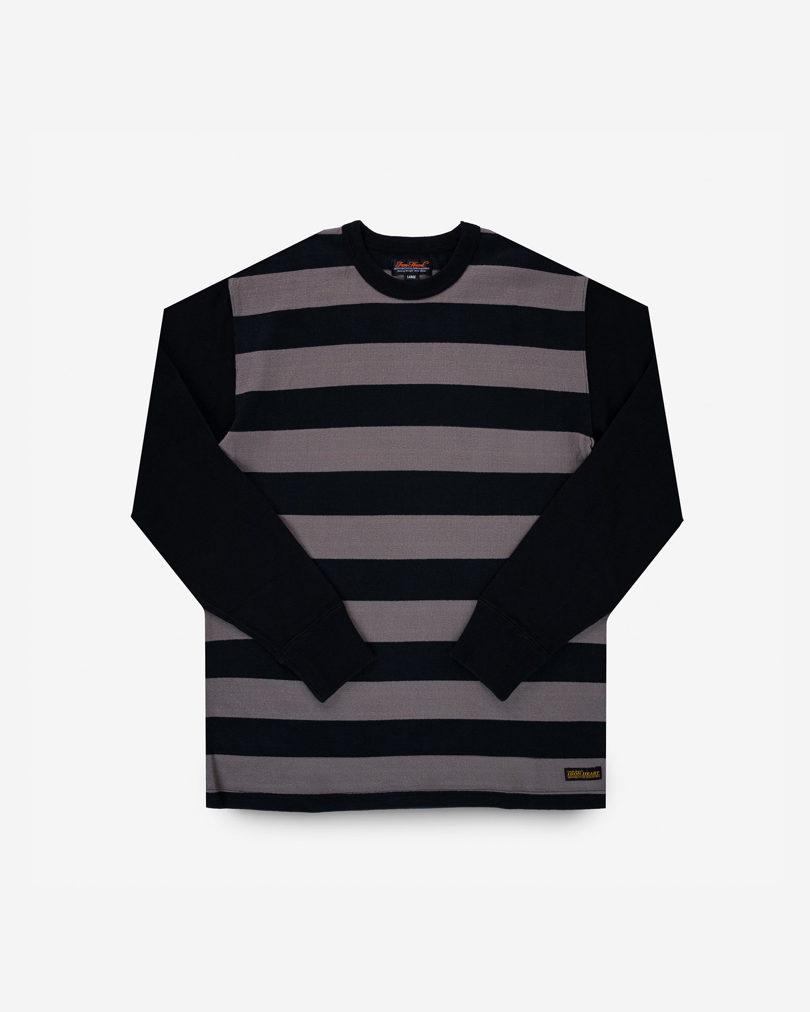 11oz Cotton Knit Long-Sleeved Sweater - Striped Body with Black Arms