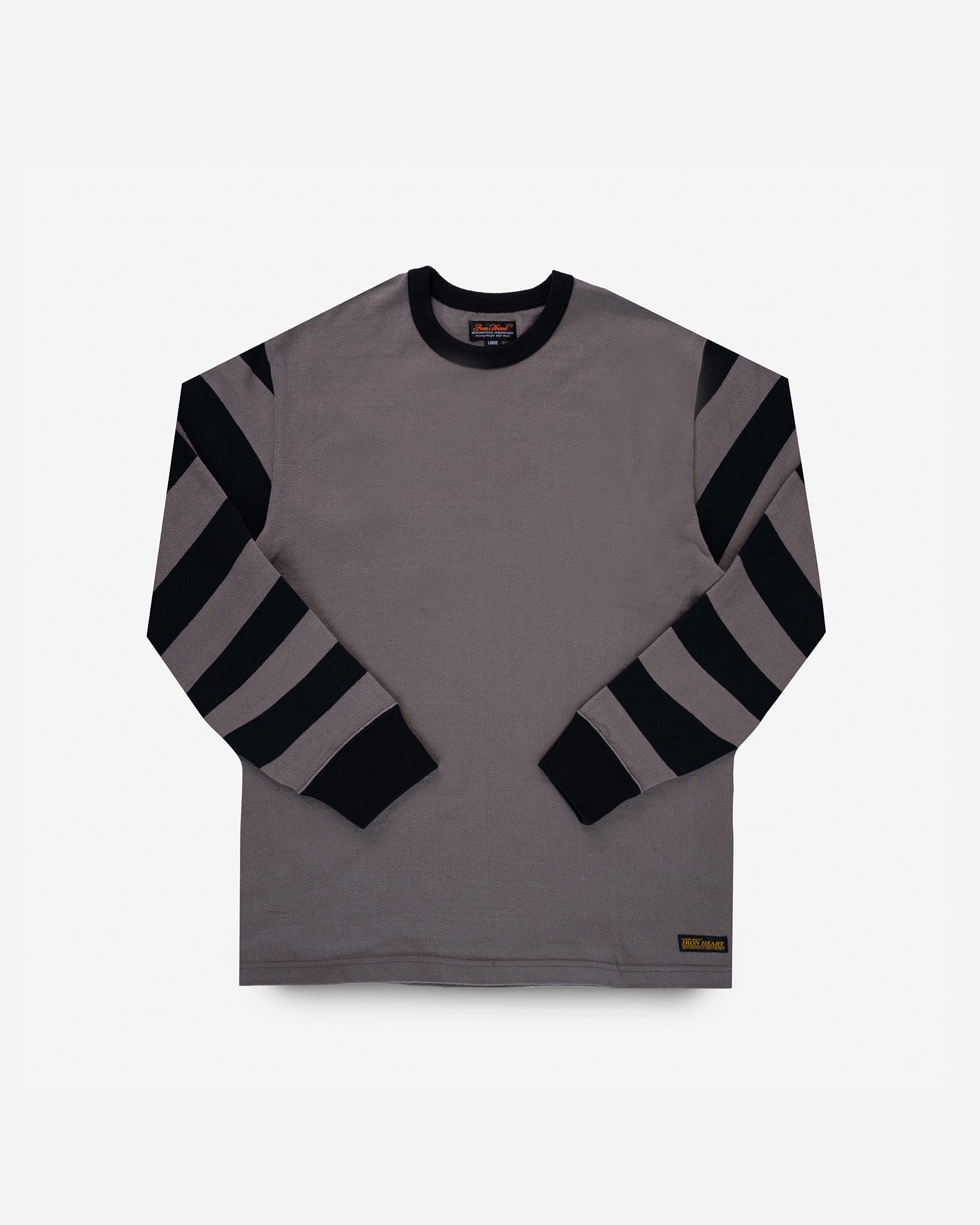 11oz Cotton Knit Long-Sleeved Sweater - Grey Body with Stripes