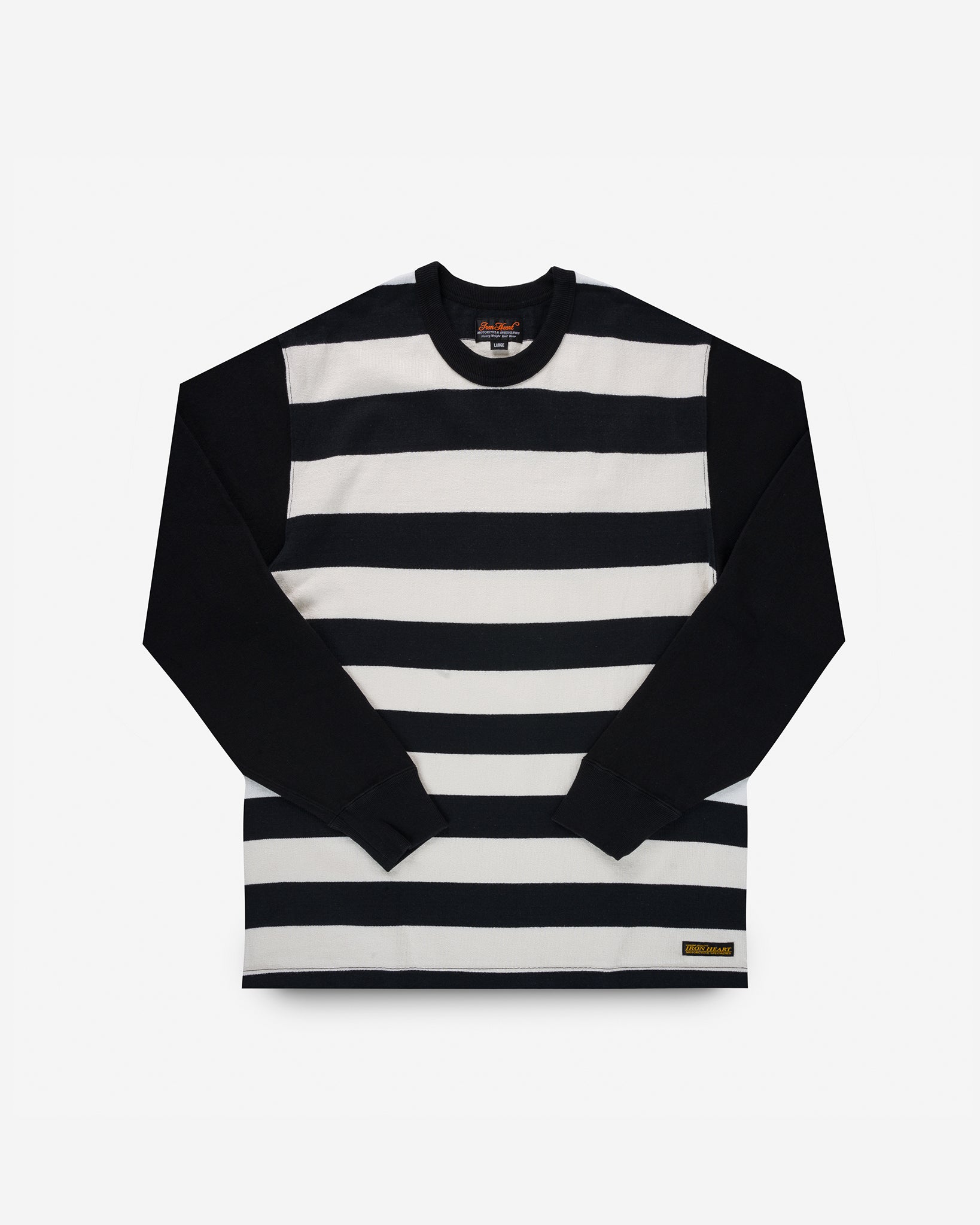 11oz Cotton Knit Long-Sleeved Sweater - Striped Body with Black Arms