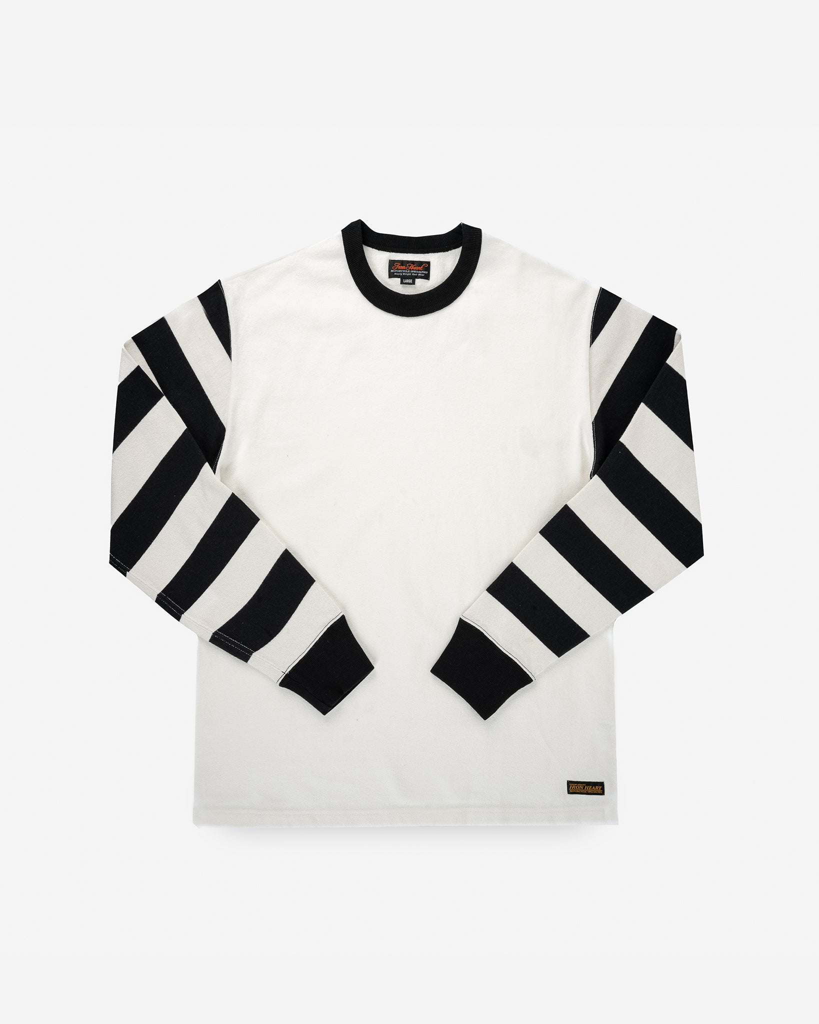 11oz Cotton Knit Long-Sleeved Sweater - White Body with Stripes