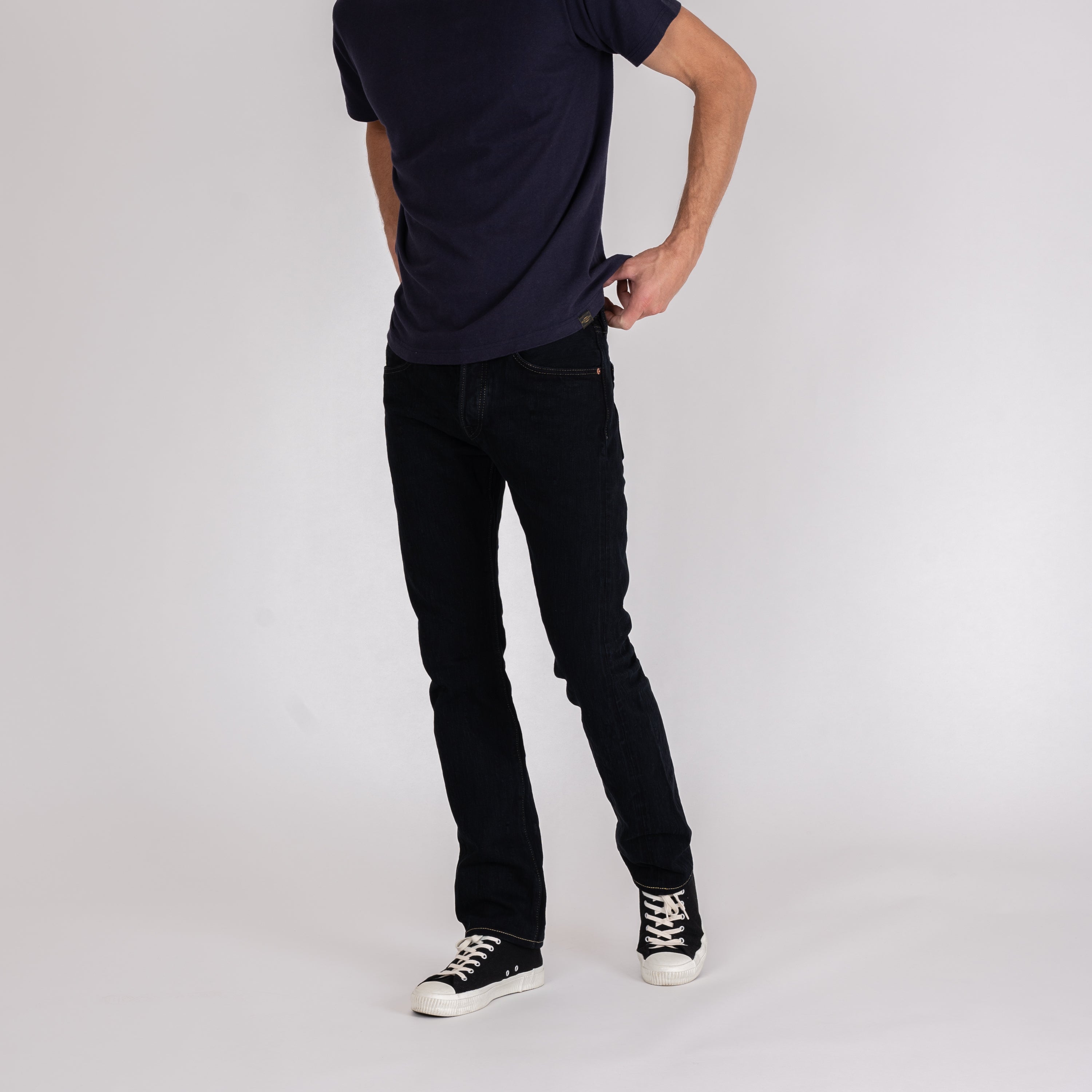 16oz Slubby Selvedge Denim Slim Cut Jeans - Indigo Overdyed Black