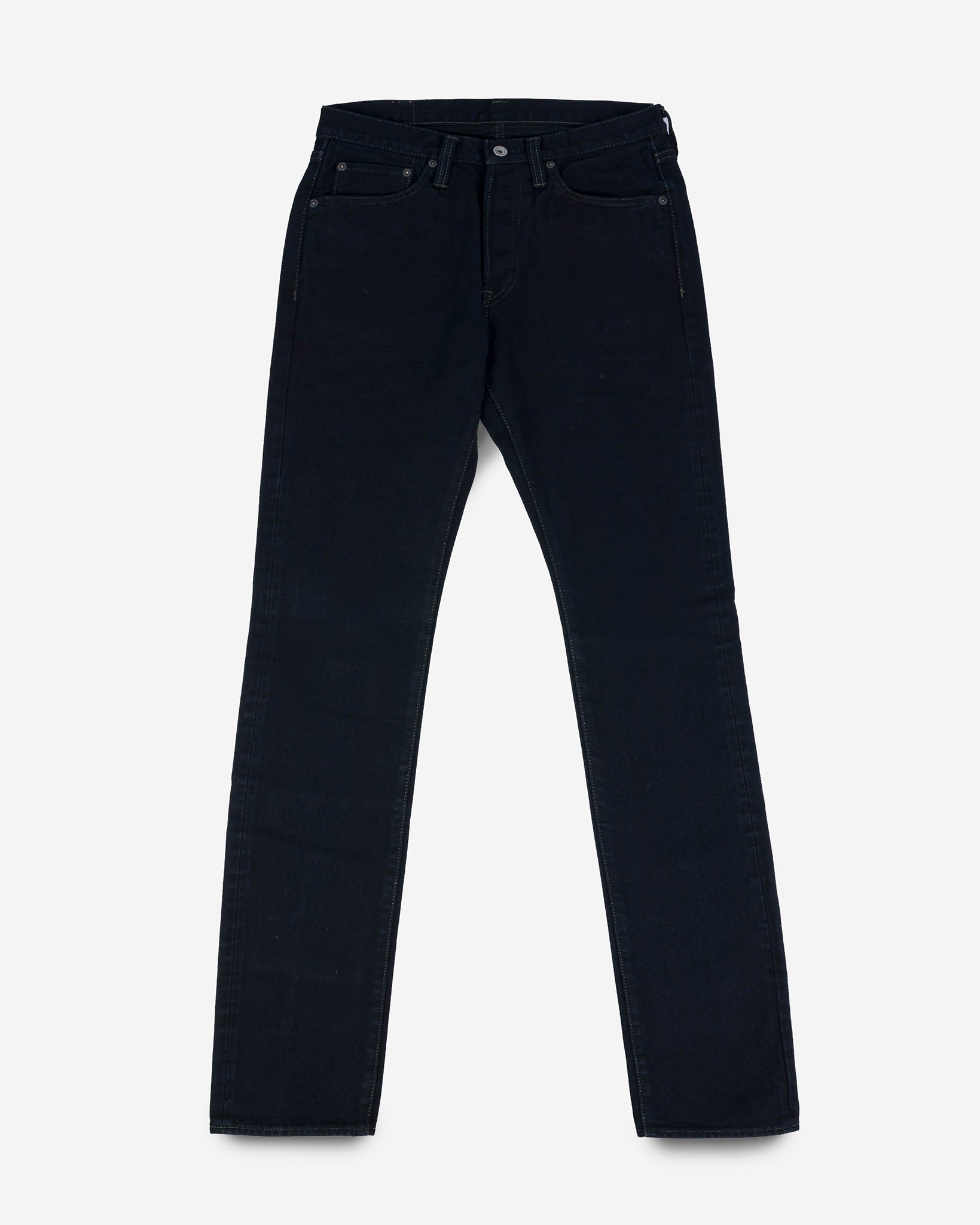 14oz Broken Twill Selvedge Denim Slim Cut Jeans - Indigo Overdyed Black