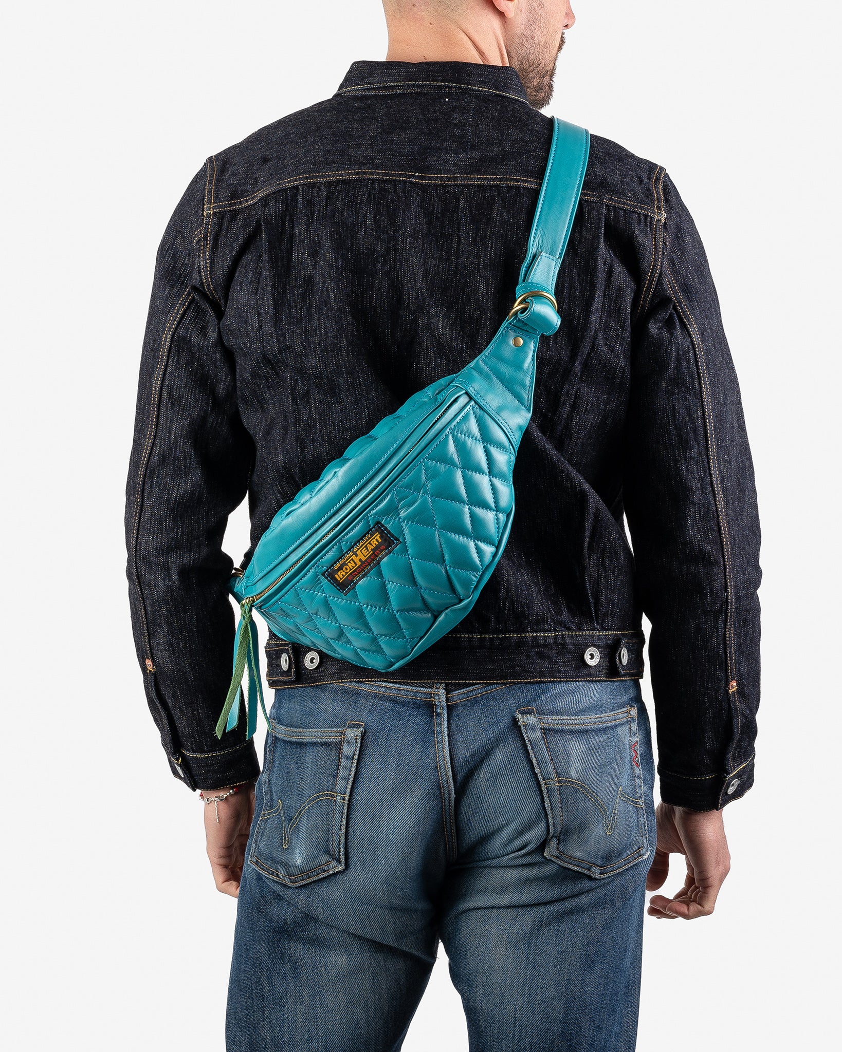 Diamond Stitched Leather Waist Bag - Blue