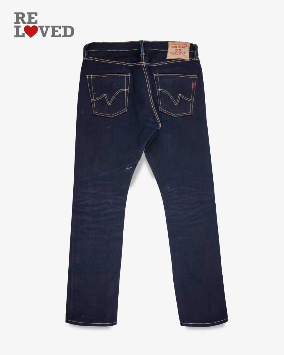 25oz Selvedge Denim Super Slim Cut Jeans - Indigo/Black (IH-555-XHSib) Tag 34, Hemmed to 32.7