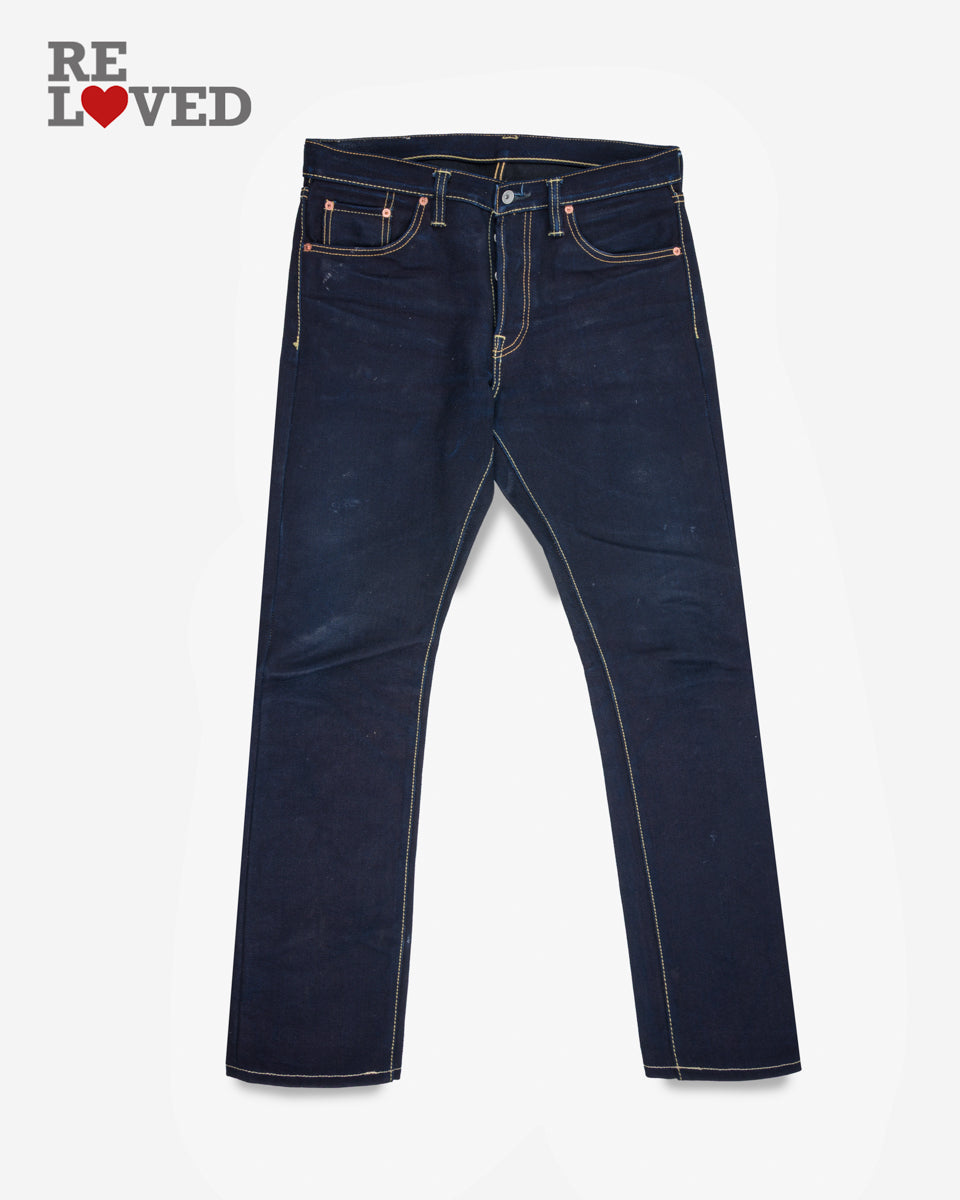 25oz Selvedge Denim Super Slim Cut Jeans - Indigo/Black (IH-555-XHSib) Tag 34, Hemmed to 32.7