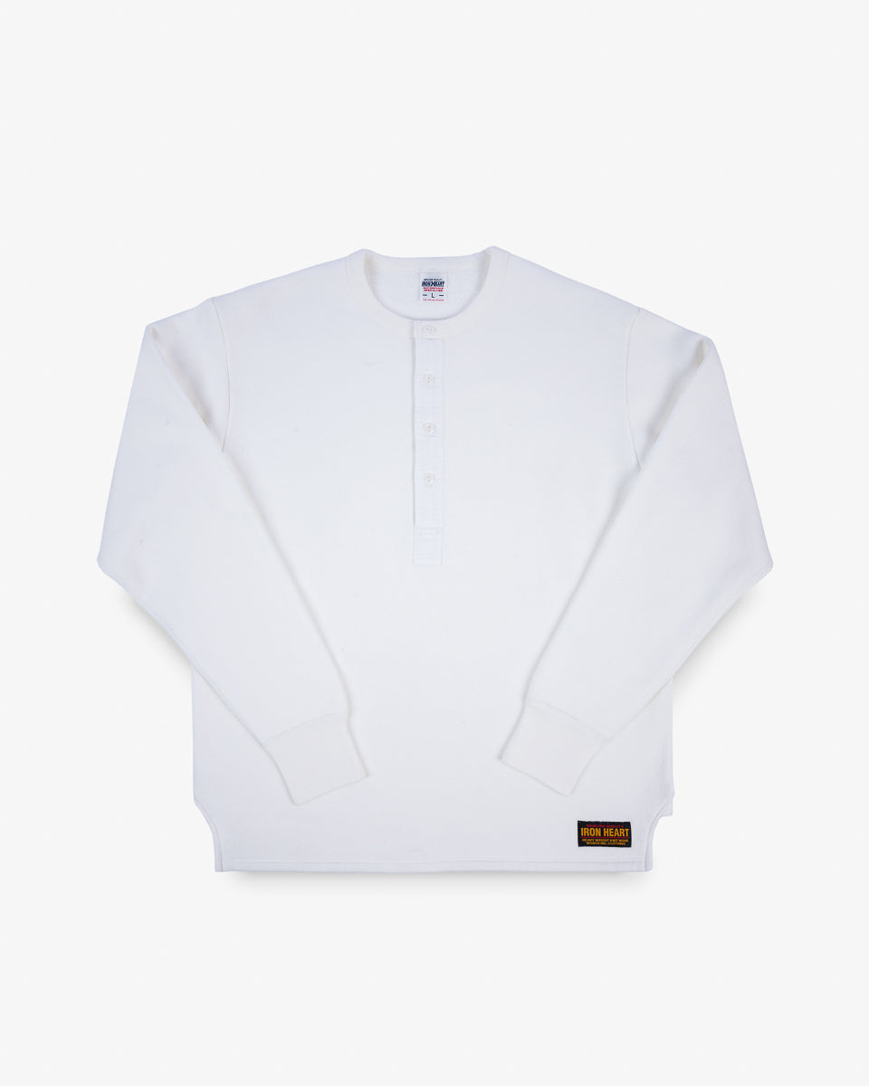 11oz Henley Long Sleeved Sweater - White