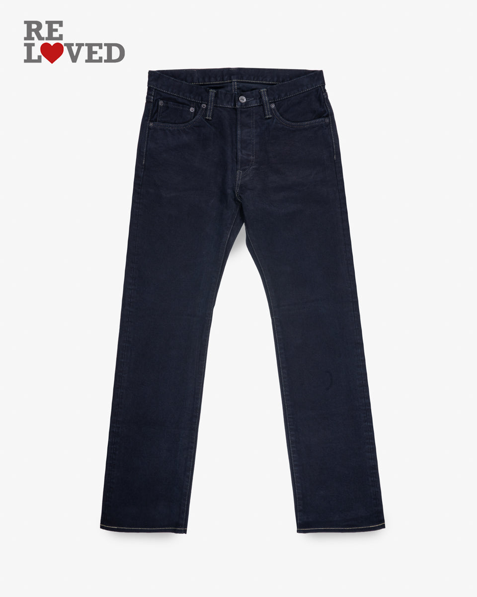 14oz Selvedge Denim Slim Straight Cut Jeans - Indigo Overdyed Black (IH-666s-142od) Tag 32, Hemmed to 32.0"