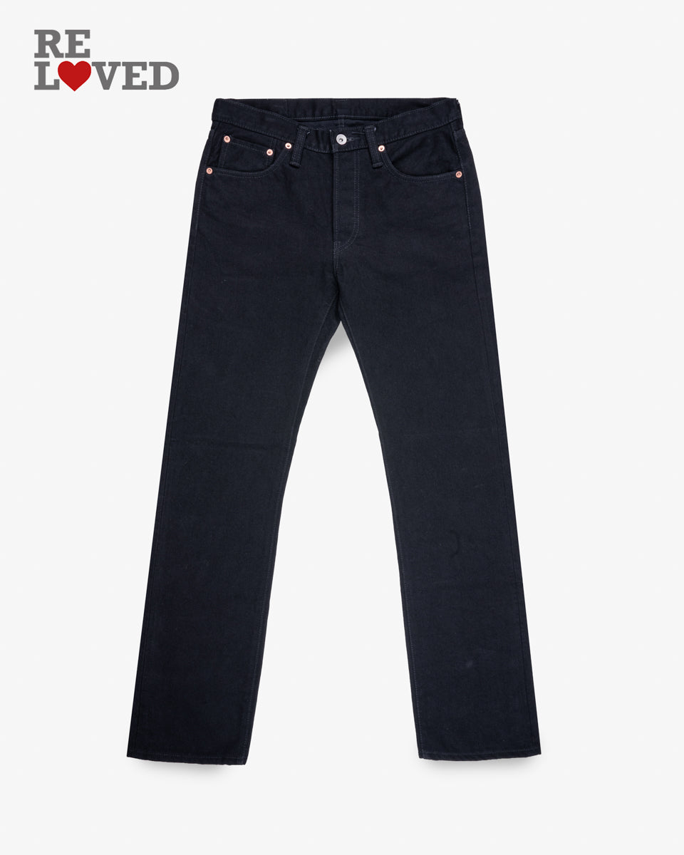 14oz Selvedge Denim Slim Straight Cut Jeans - Black/Black (IH-666S-142bb) Tag 31, Hemmed to 32.0"