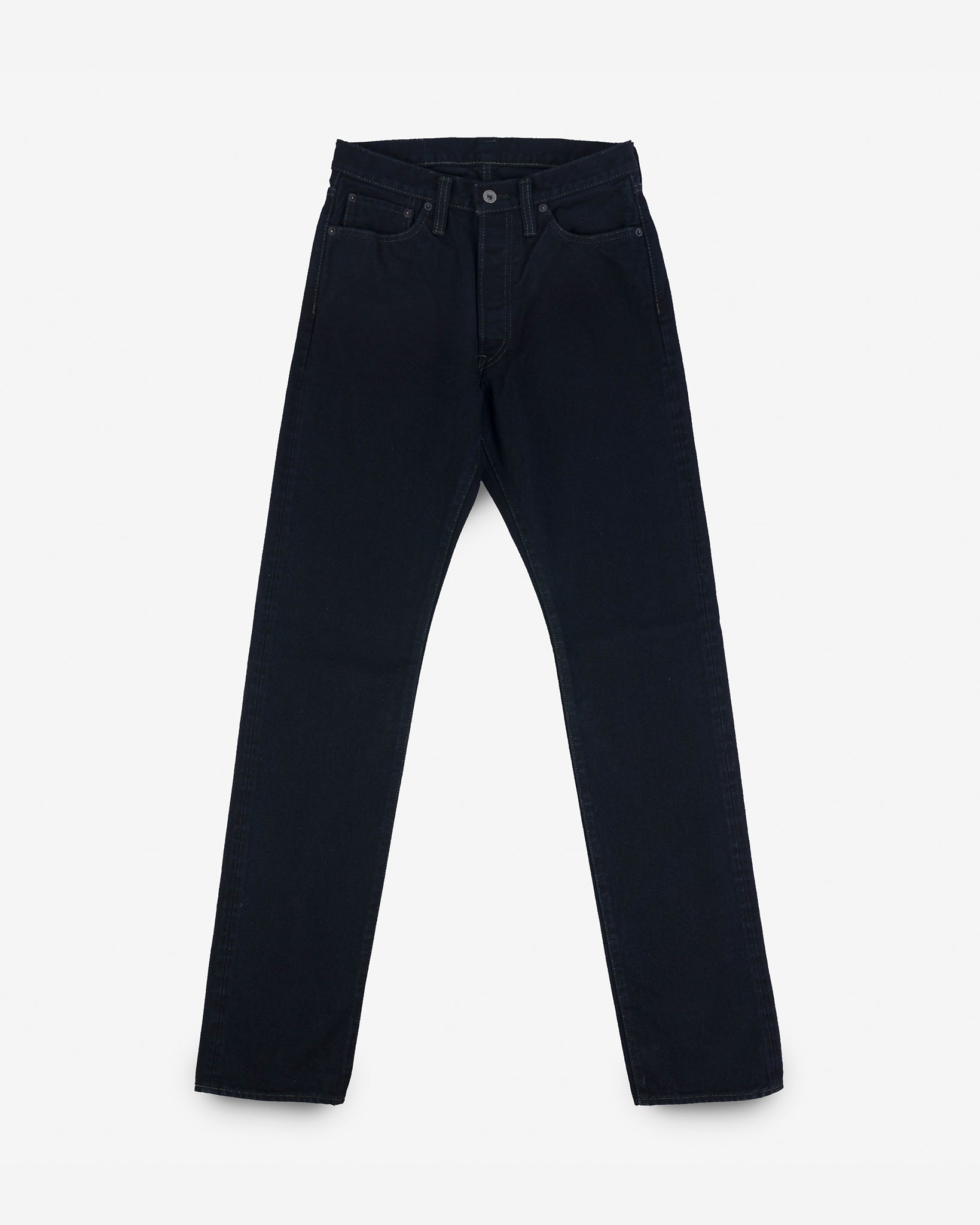14oz Broken Twill Selvedge Denim Relaxed Tapered Cut Jeans - Indigo Overdyed Black