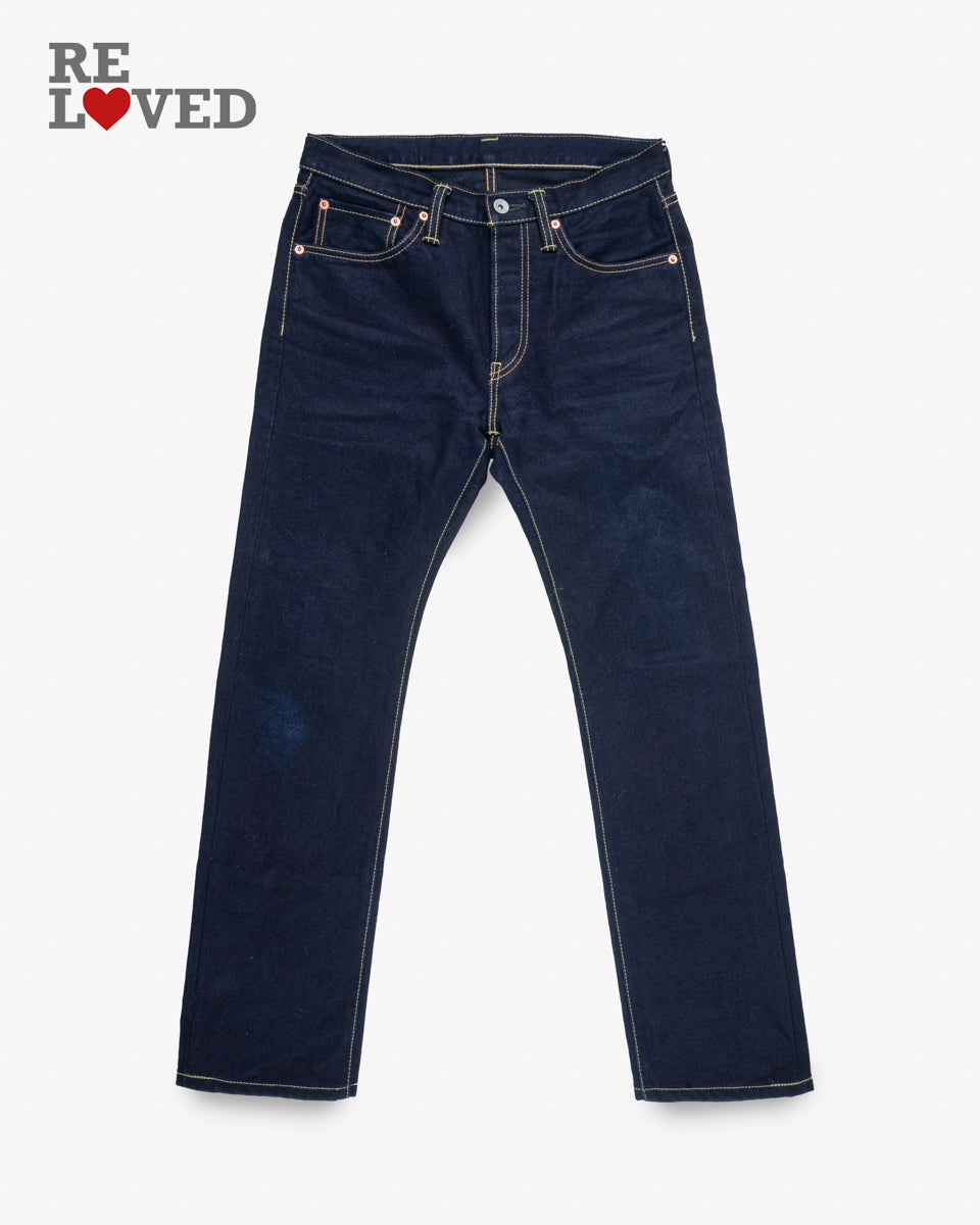 14oz Selvedge Denim Slim Straight Cut Jeans - Indigo/Black (IH-666s-142ib) Tag 31, hemmed to 30.5"