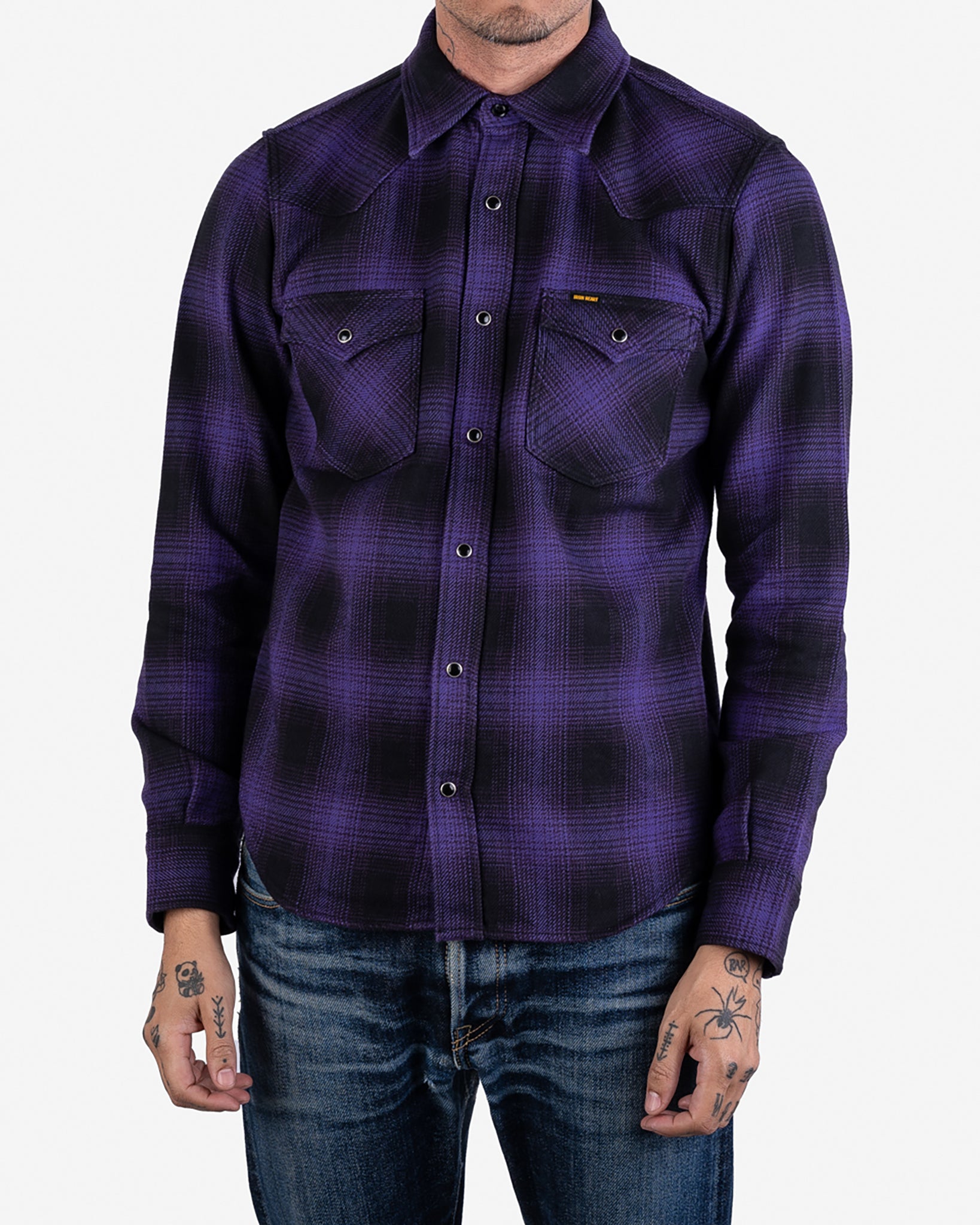 Ultra Heavy Flannel Ombré Check Western Shirt - Purple/Black